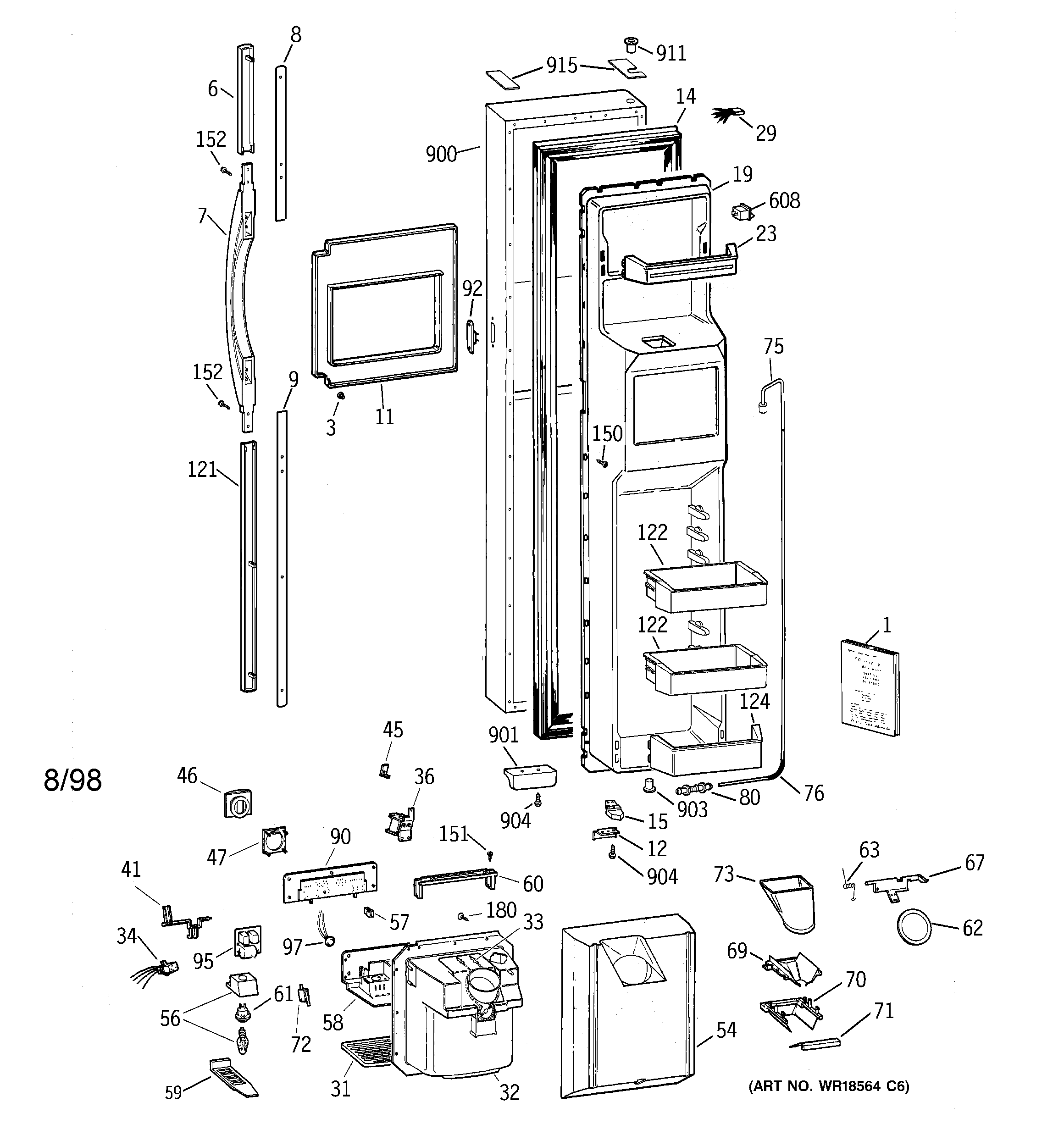 GE TFG30PFBAWW freezer door diagram