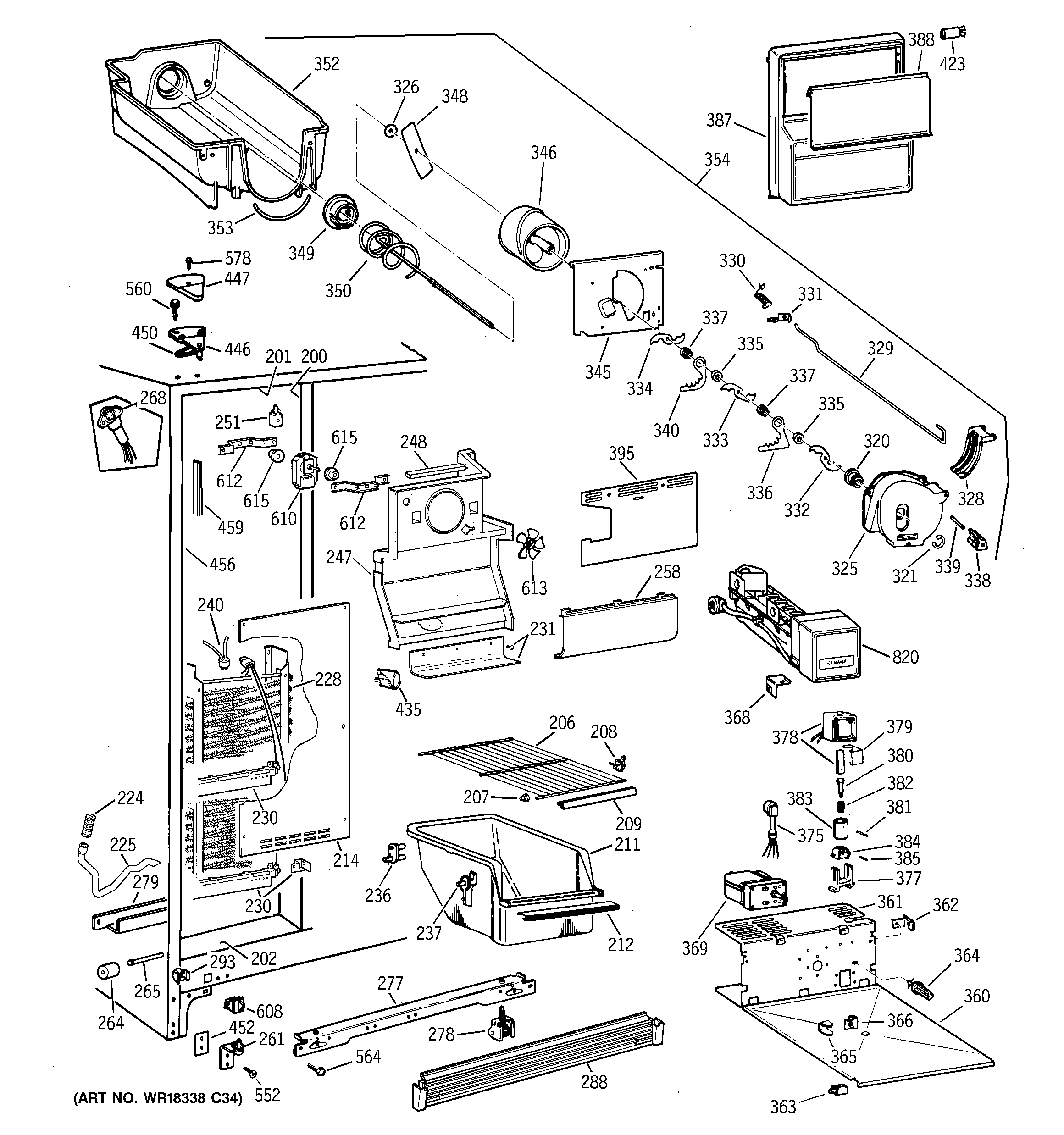 GE TFT20JRBAAA freezer section diagram