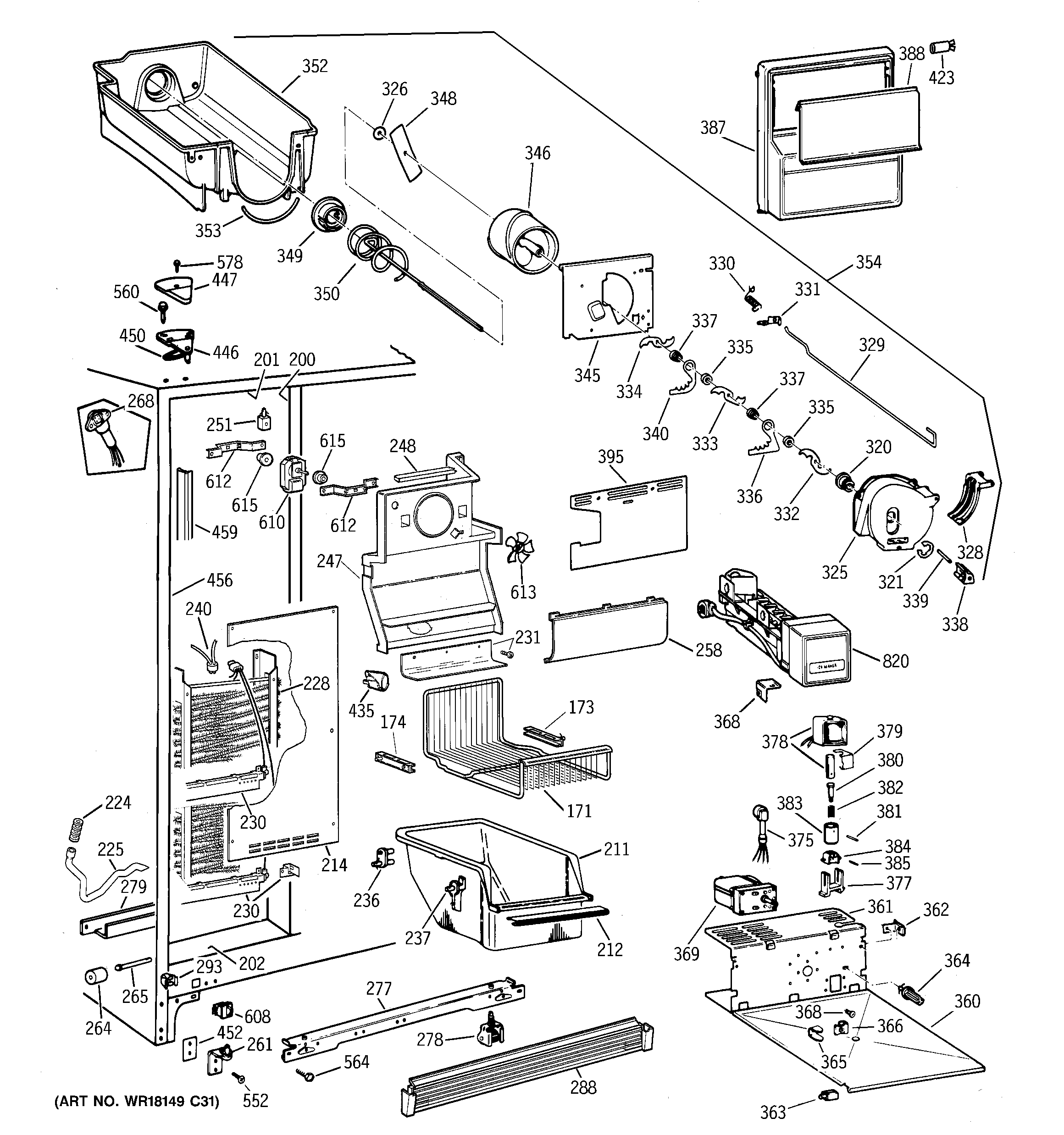 GE TFT22PRBAAA freezer section diagram