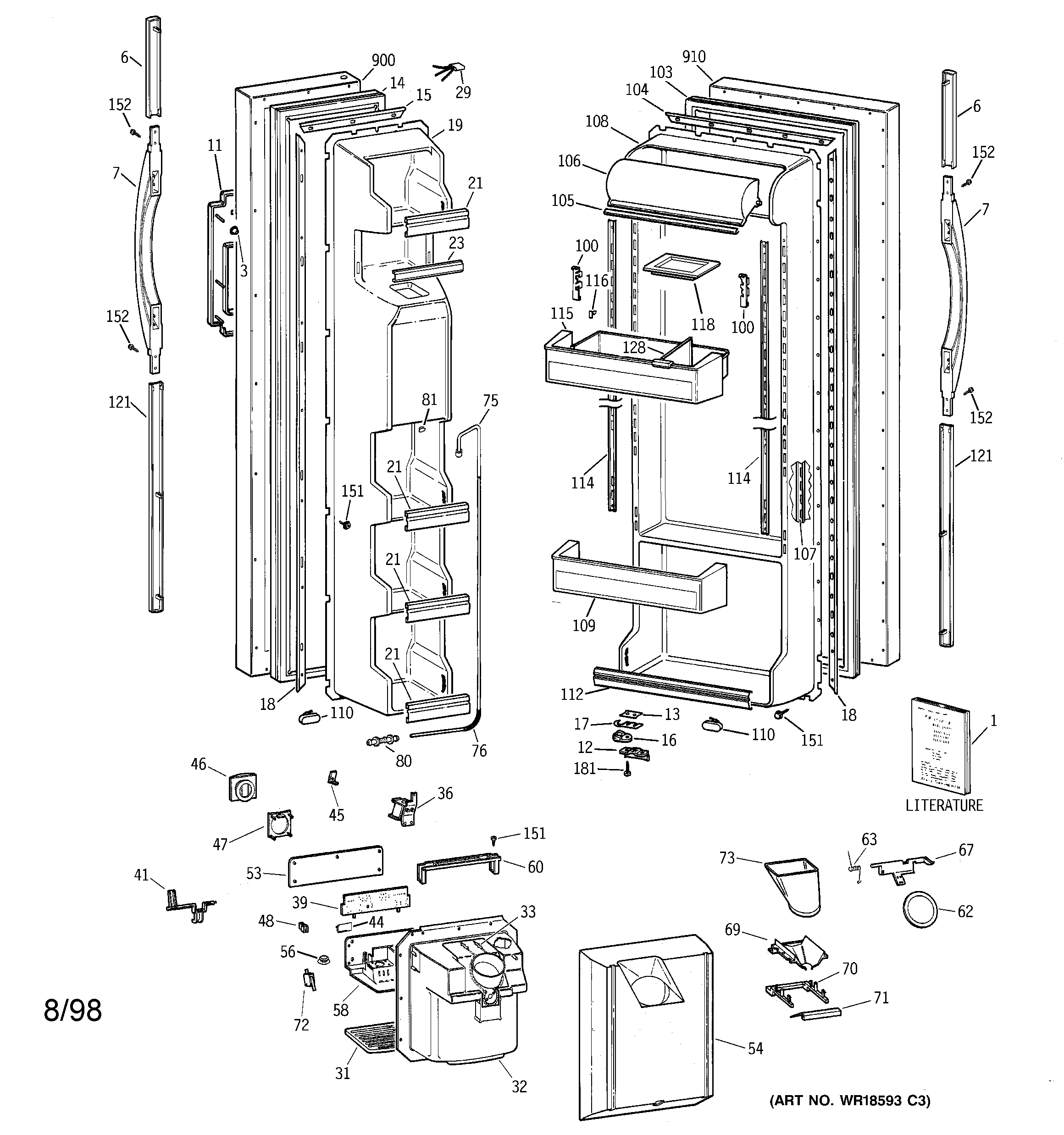 GE TFT25JWBAAA doors diagram