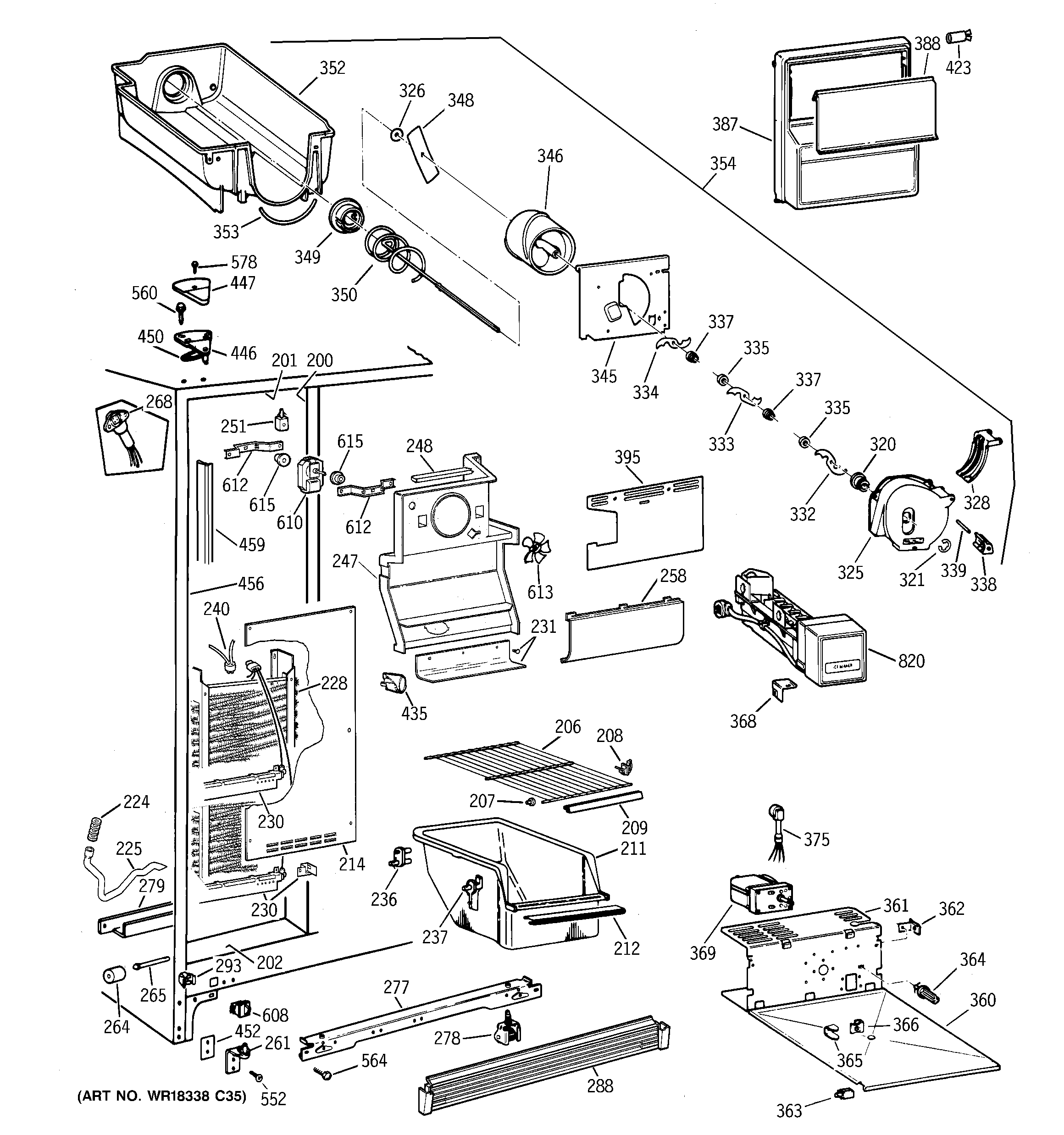 GE TFT25JWBAAA freezer section diagram