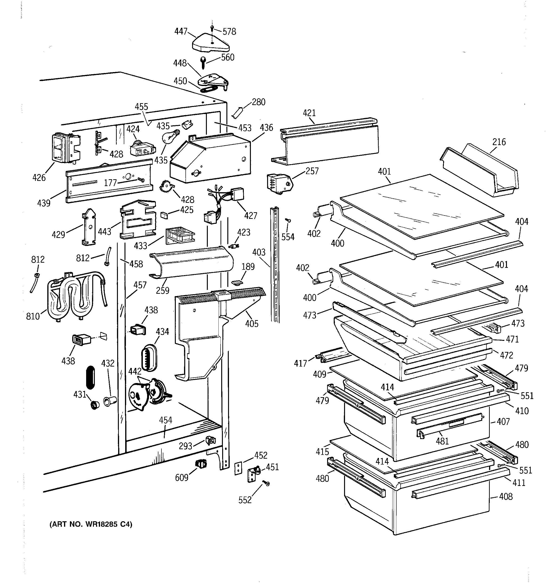 GE TFT25JWBAAA fresh food section diagram