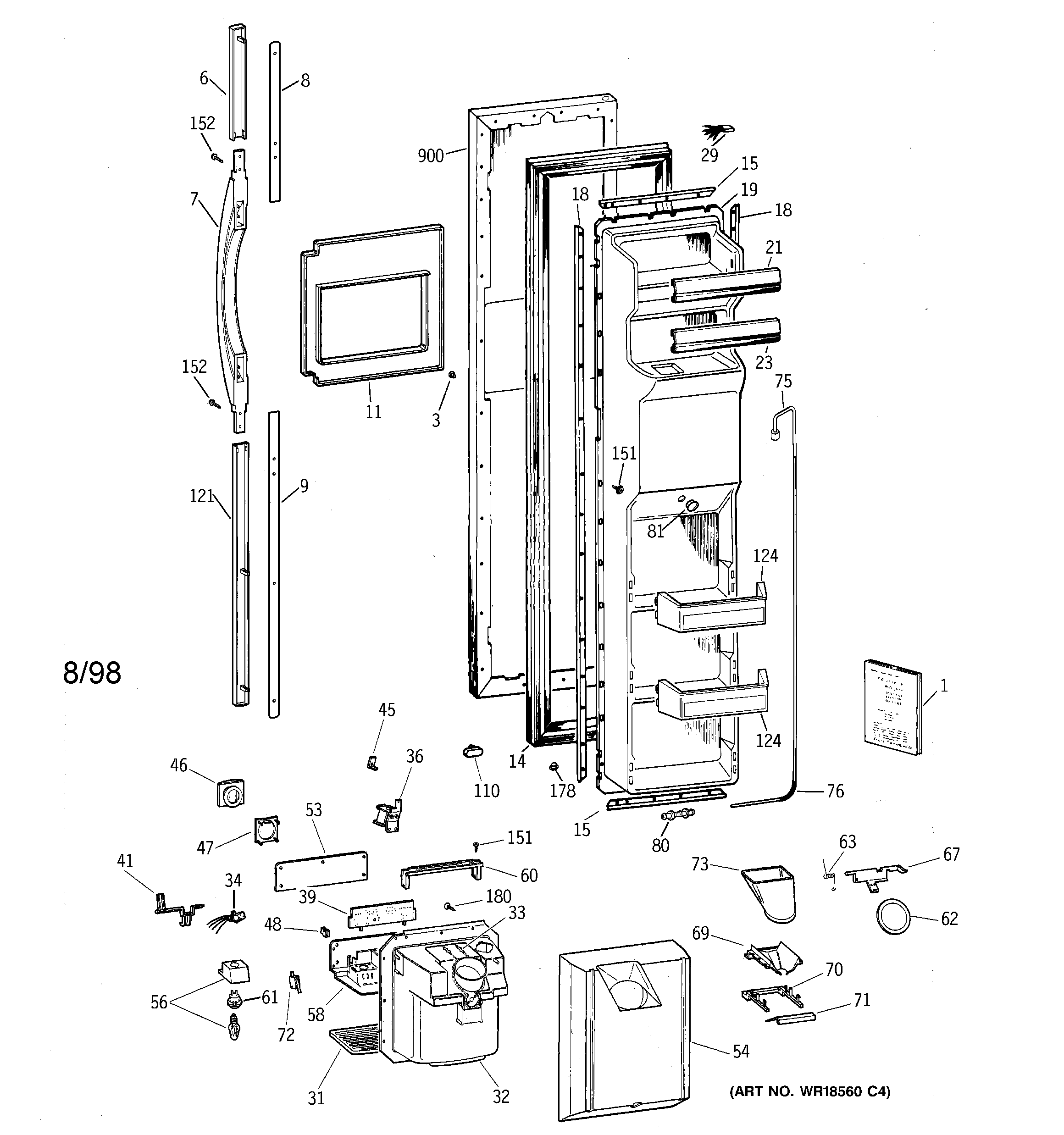 GE TFT27PRBAAA freezer door diagram