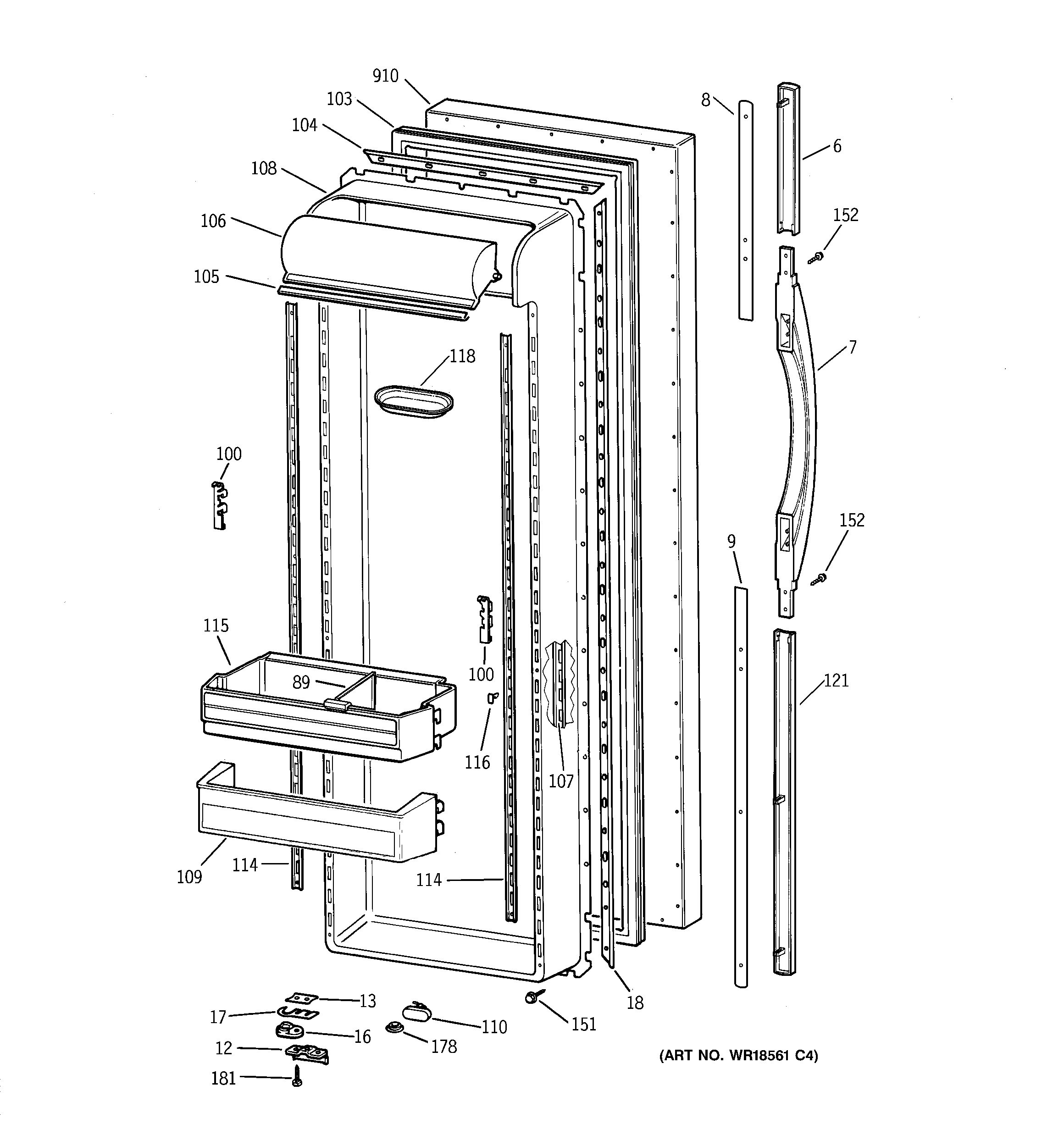 GE TFT27PRBAAA fresh food door diagram