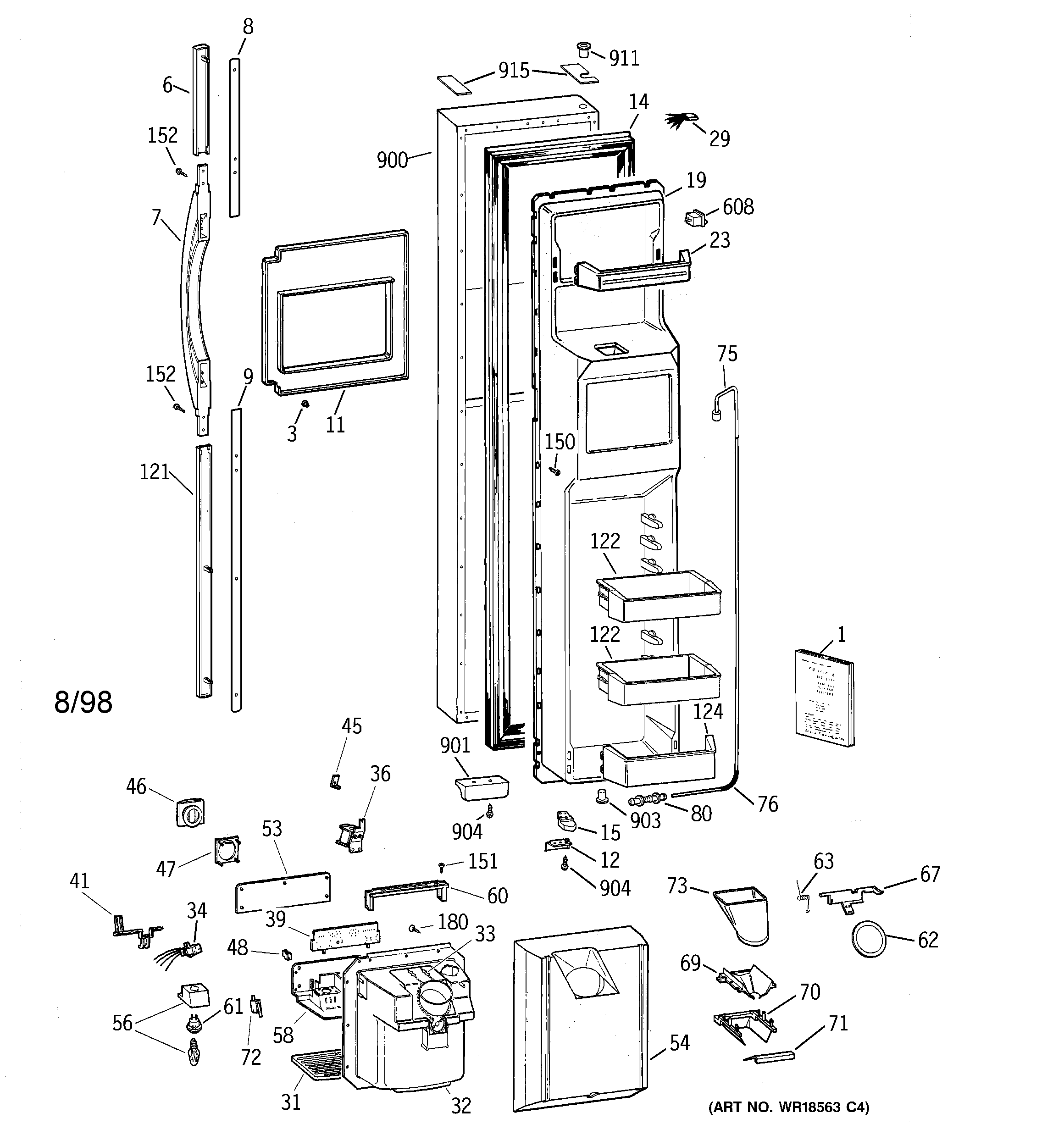GE TFT30PRBAWW freezer door diagram