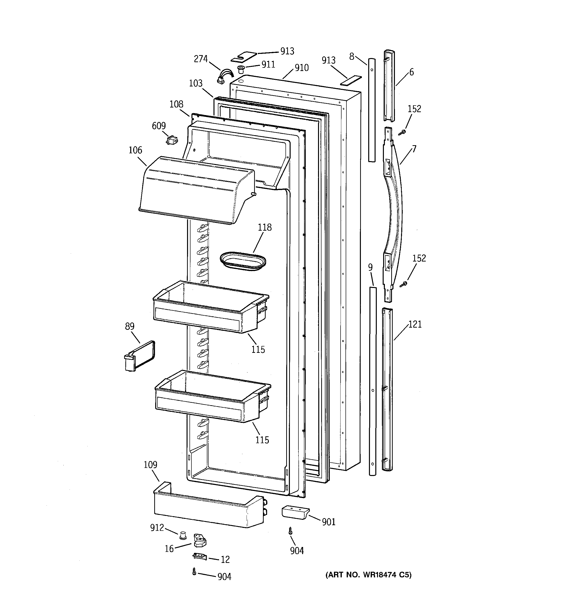 GE TFT30PRBAWW fresh food door diagram