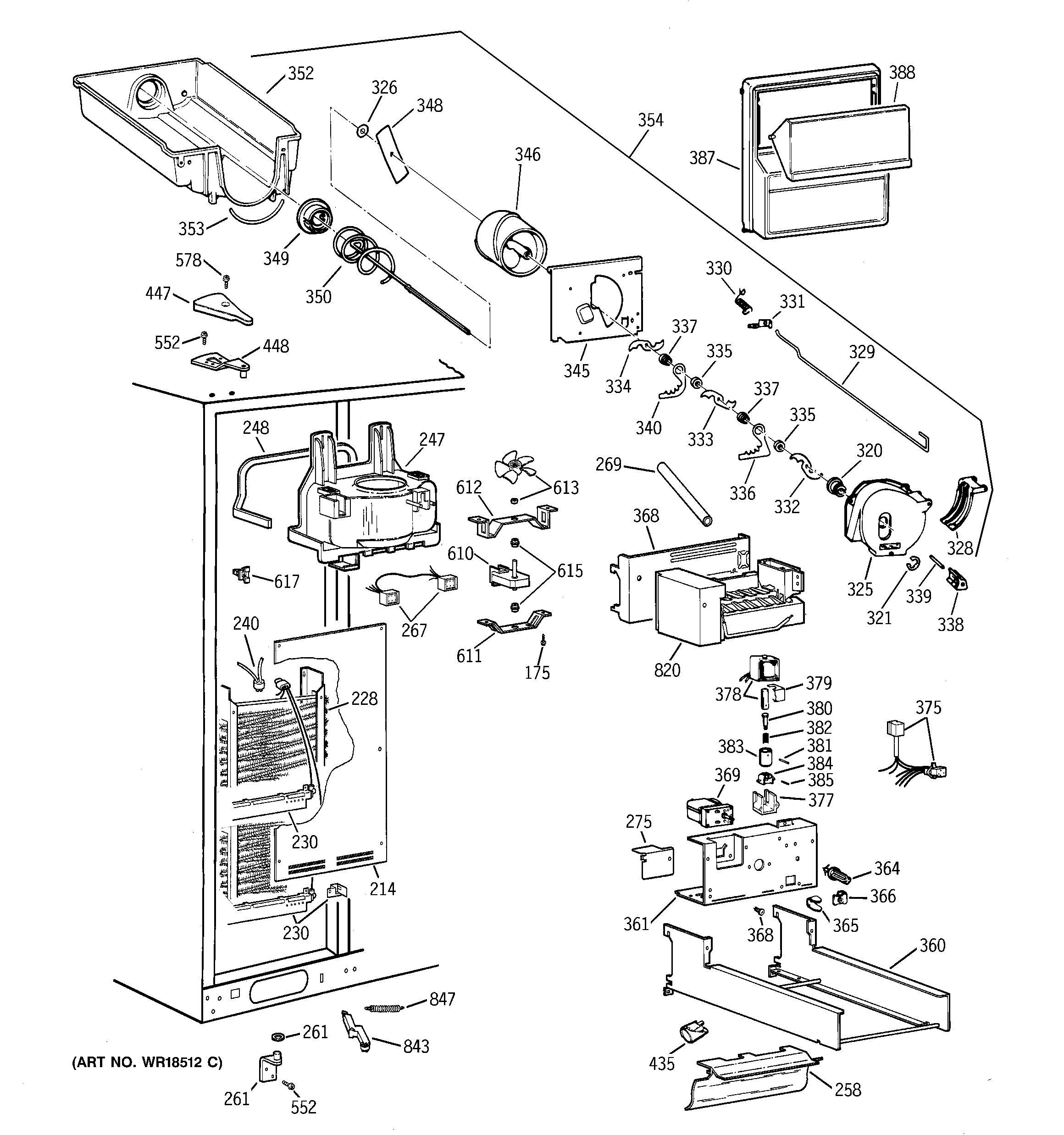 GE TFT30PRBAWW freezer section diagram