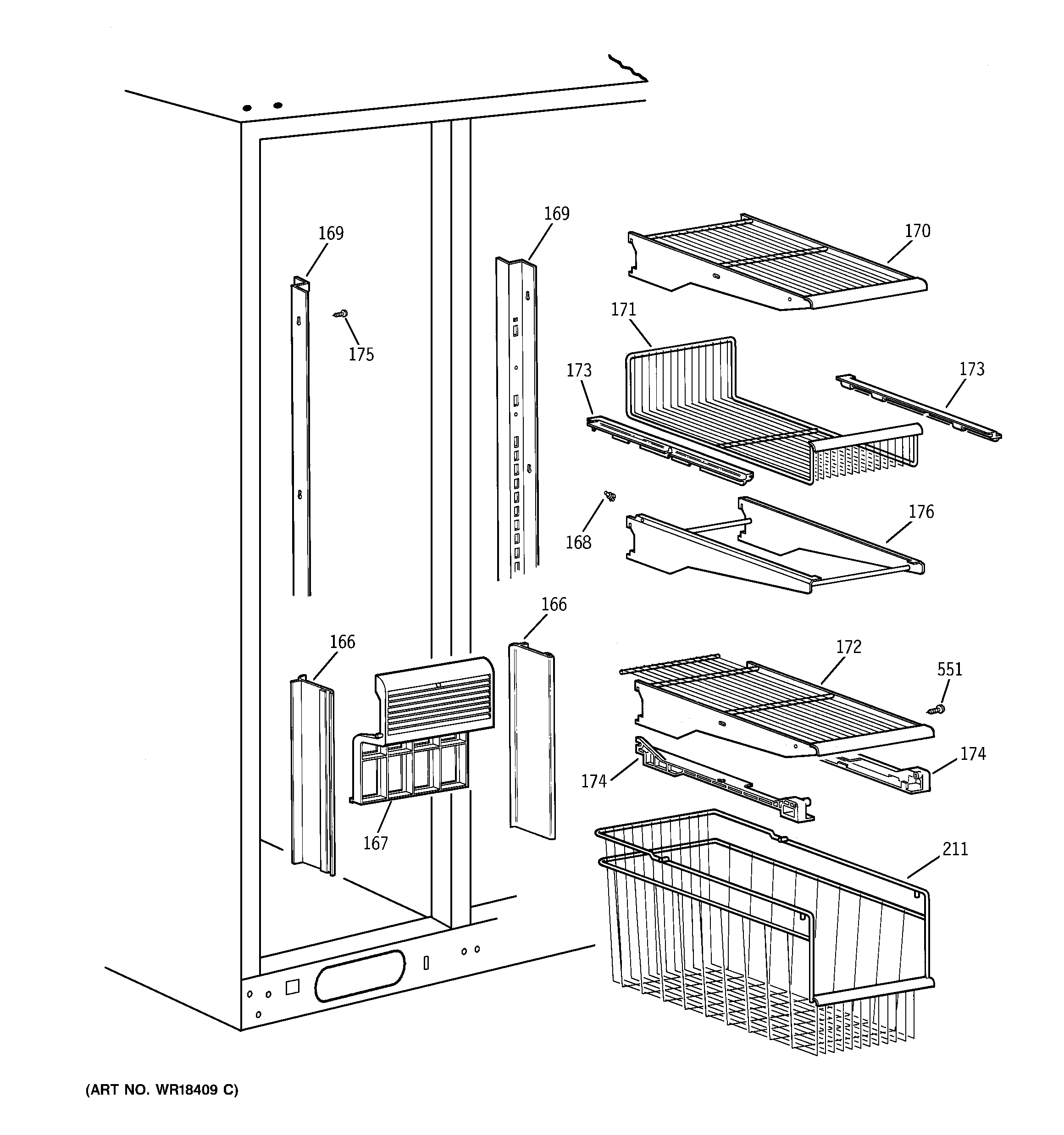 GE TFT30PRBAWW freezer shelves diagram
