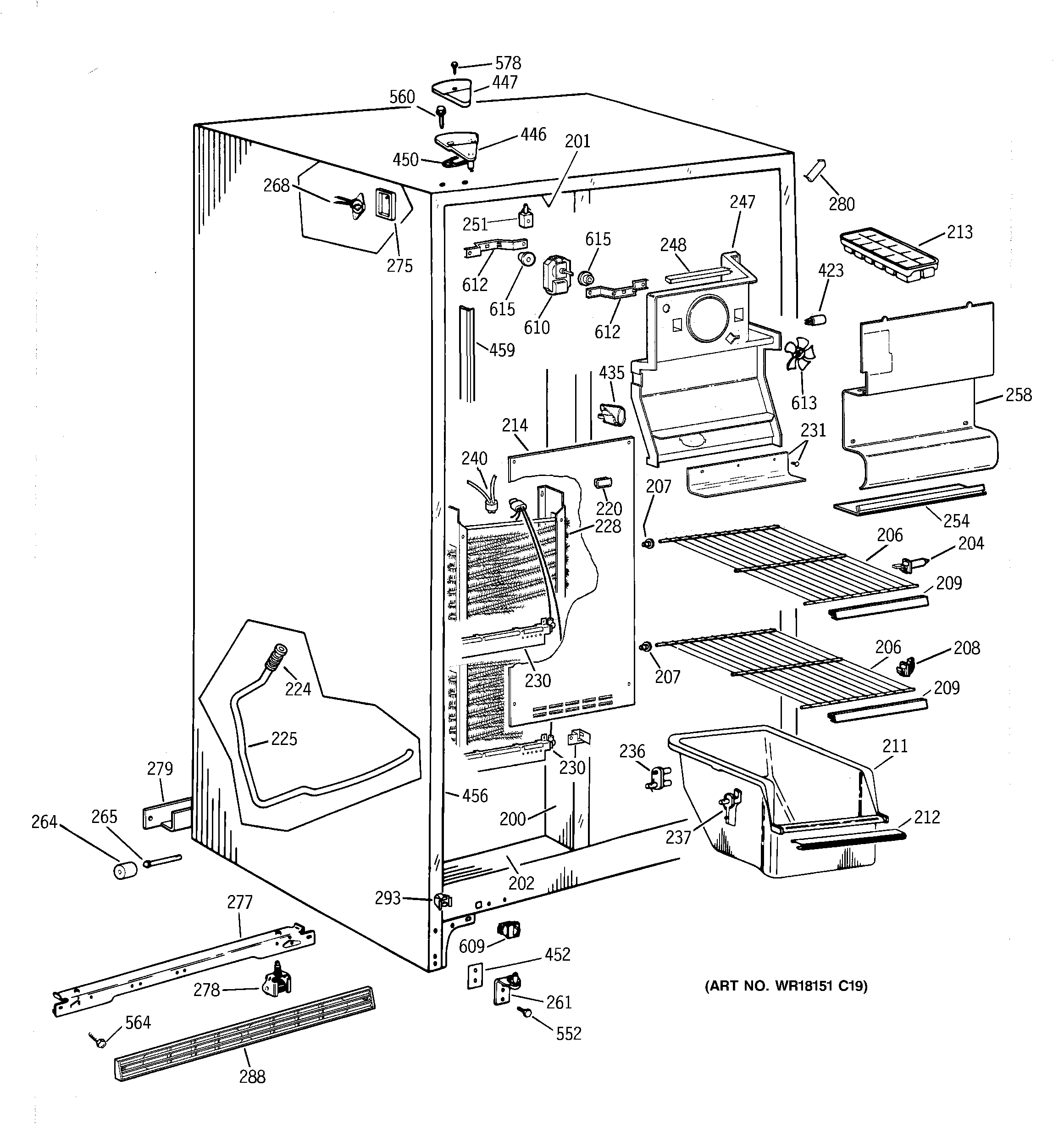 GE TFZ20JABAWW freezer section diagram