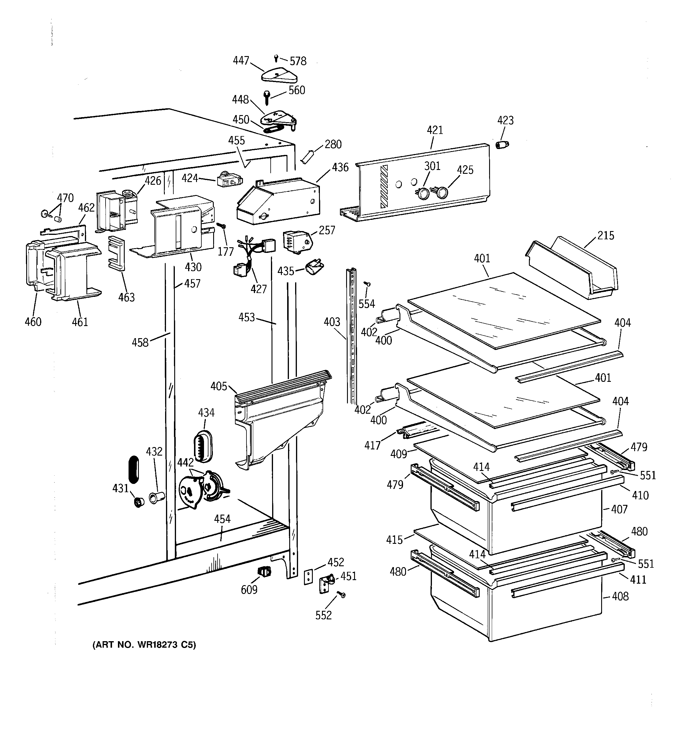 GE TFZ20JABAWW fresh food section diagram