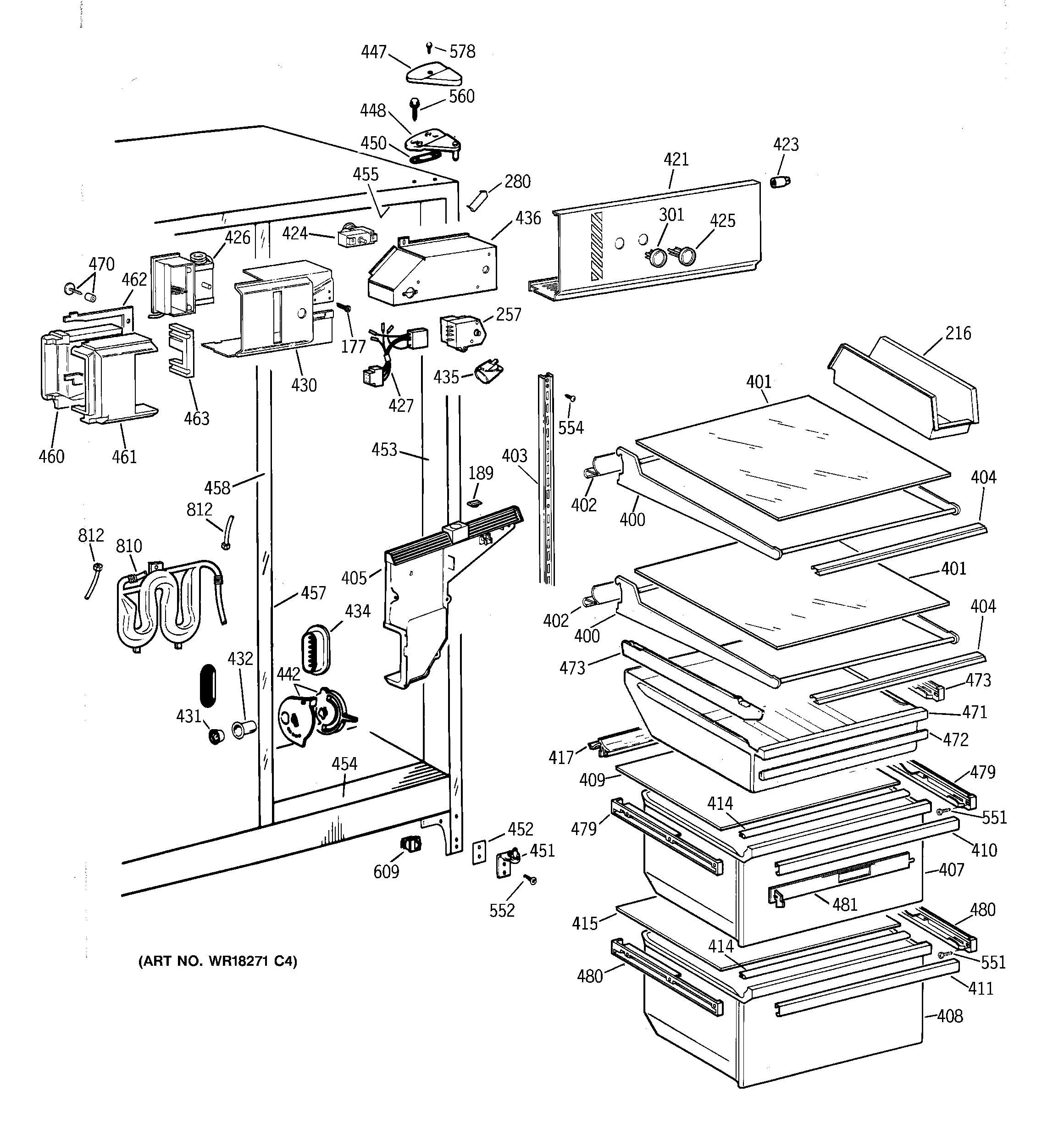 GE TFZ22JRBAWW fresh food section diagram