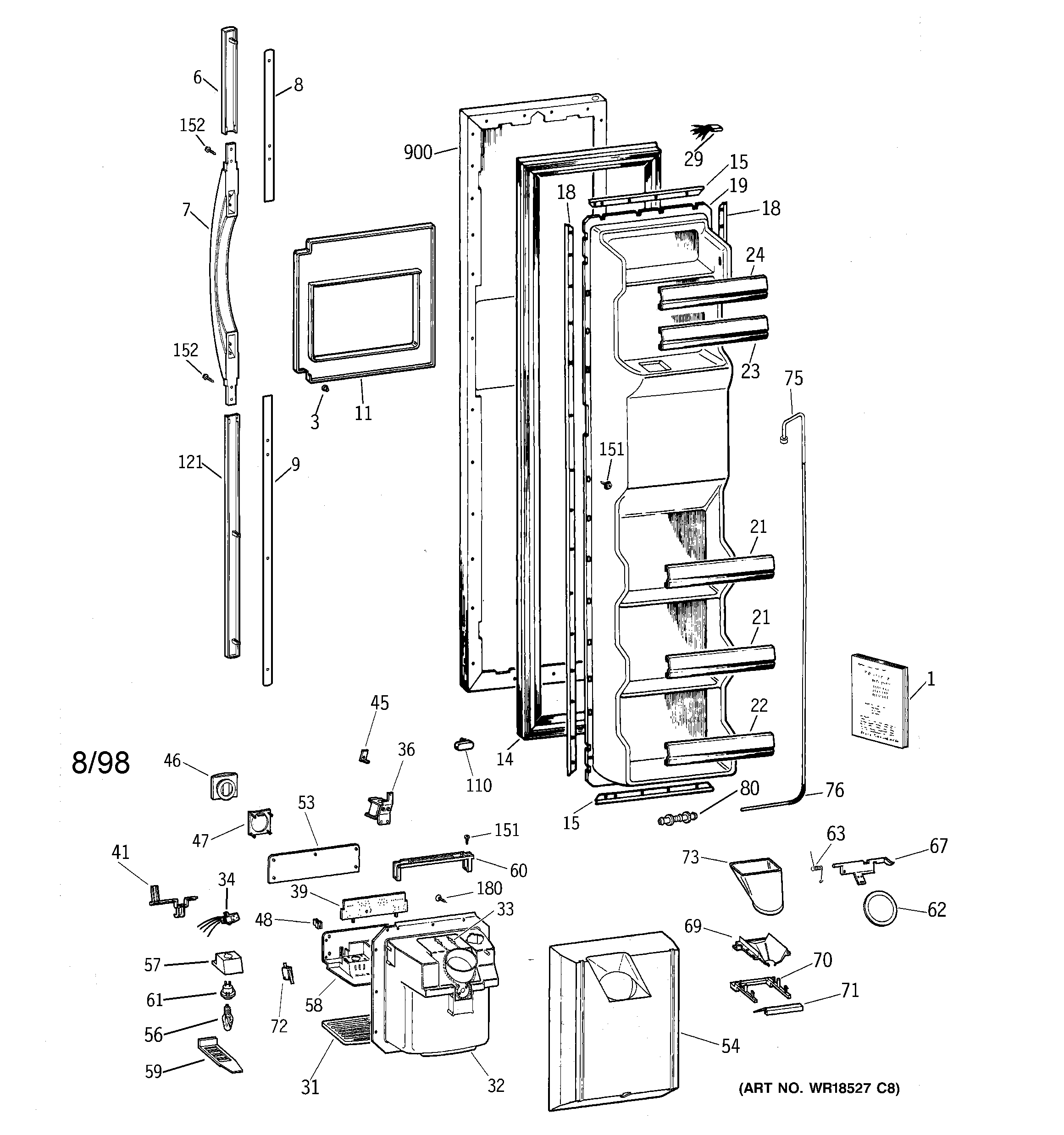 GE TFZ22PRBAWW freezer door diagram