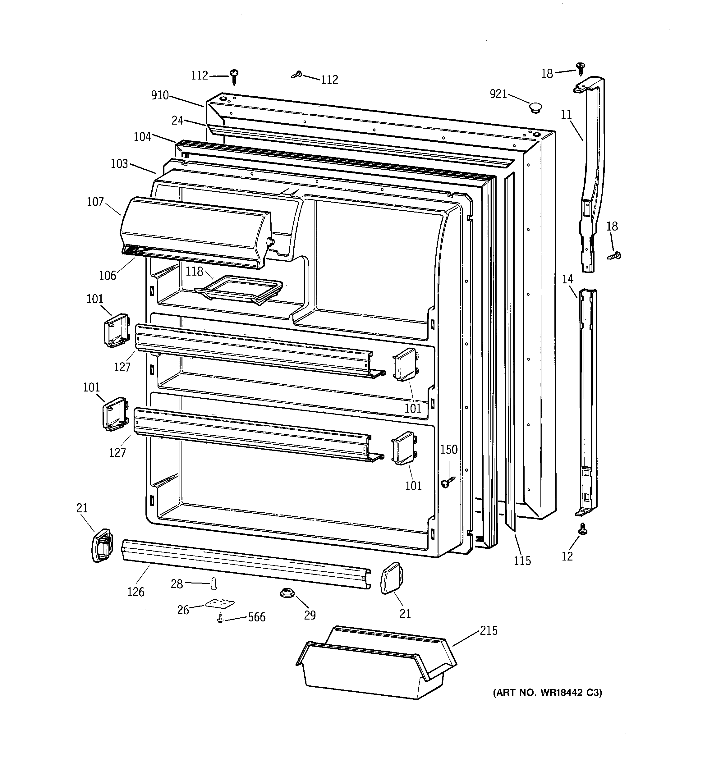 Kenmore 36378167893 fresh food door diagram