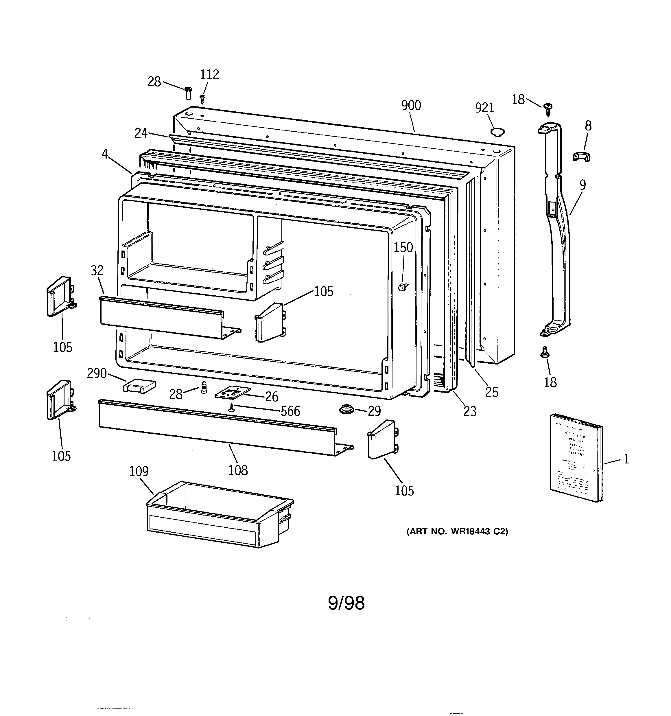 Kenmore 36378567895 freezer door diagram