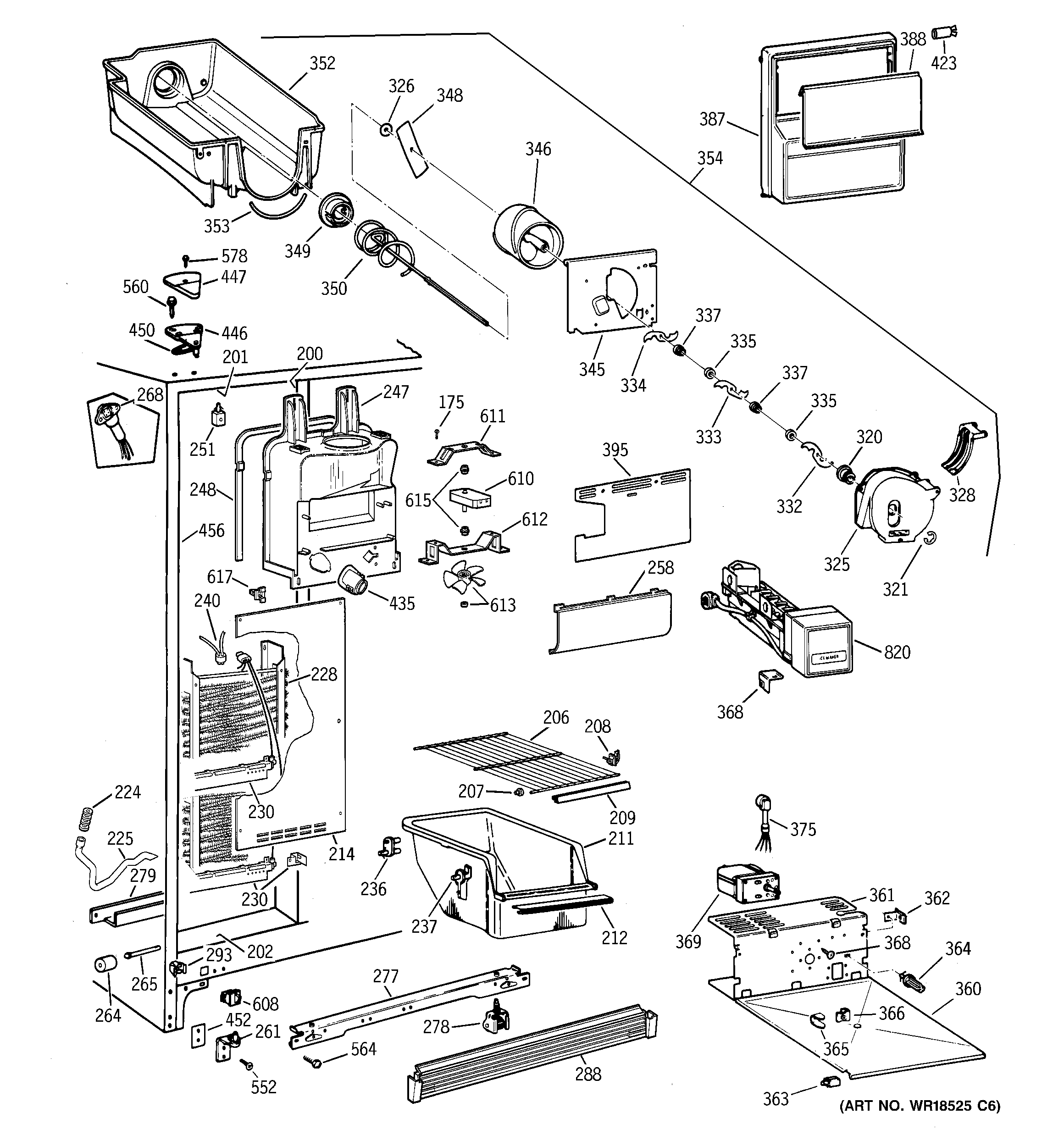 GE MRSC20KWBAAD freezer section diagram