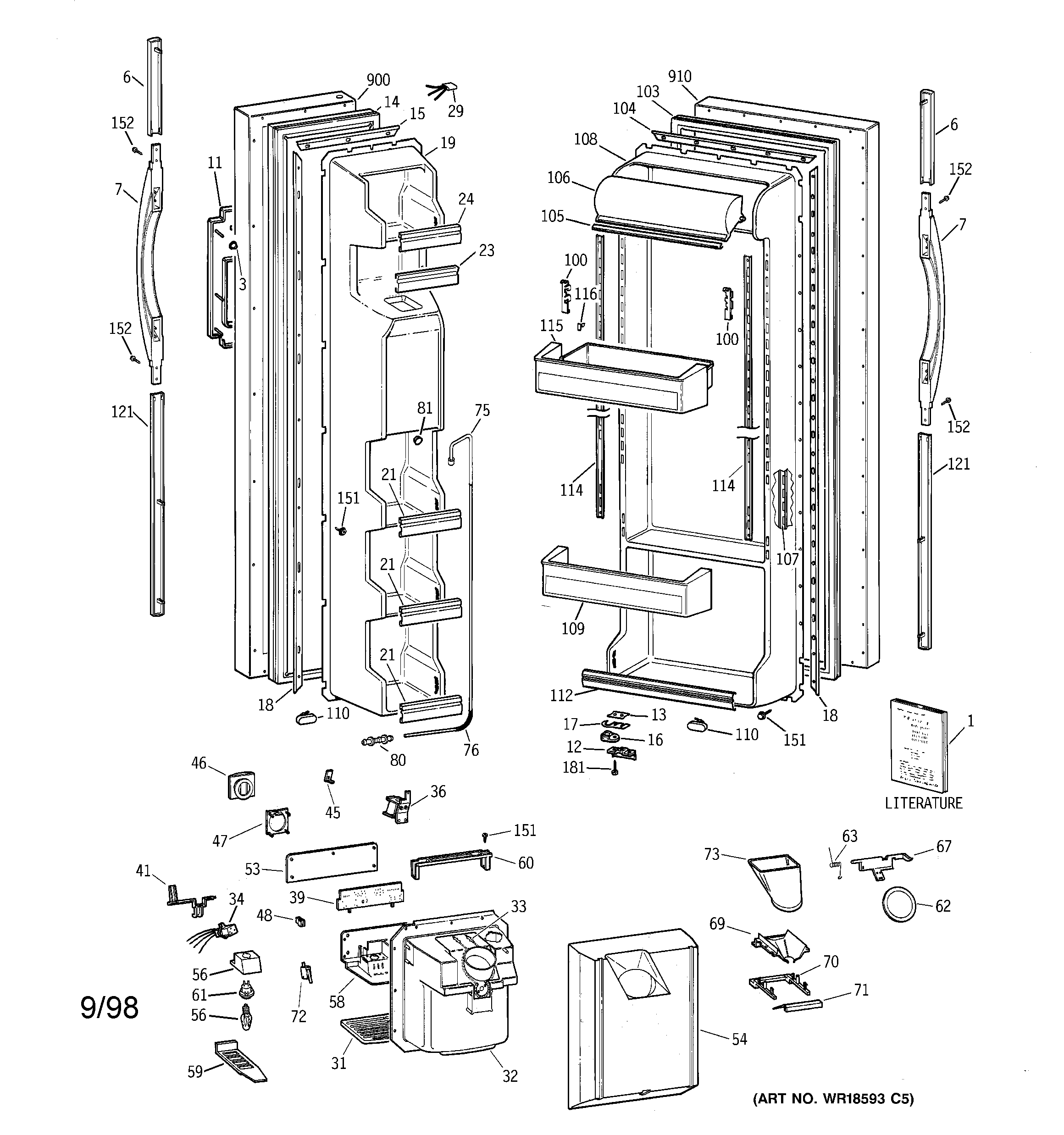 GE MSG25GRBAWW doors diagram