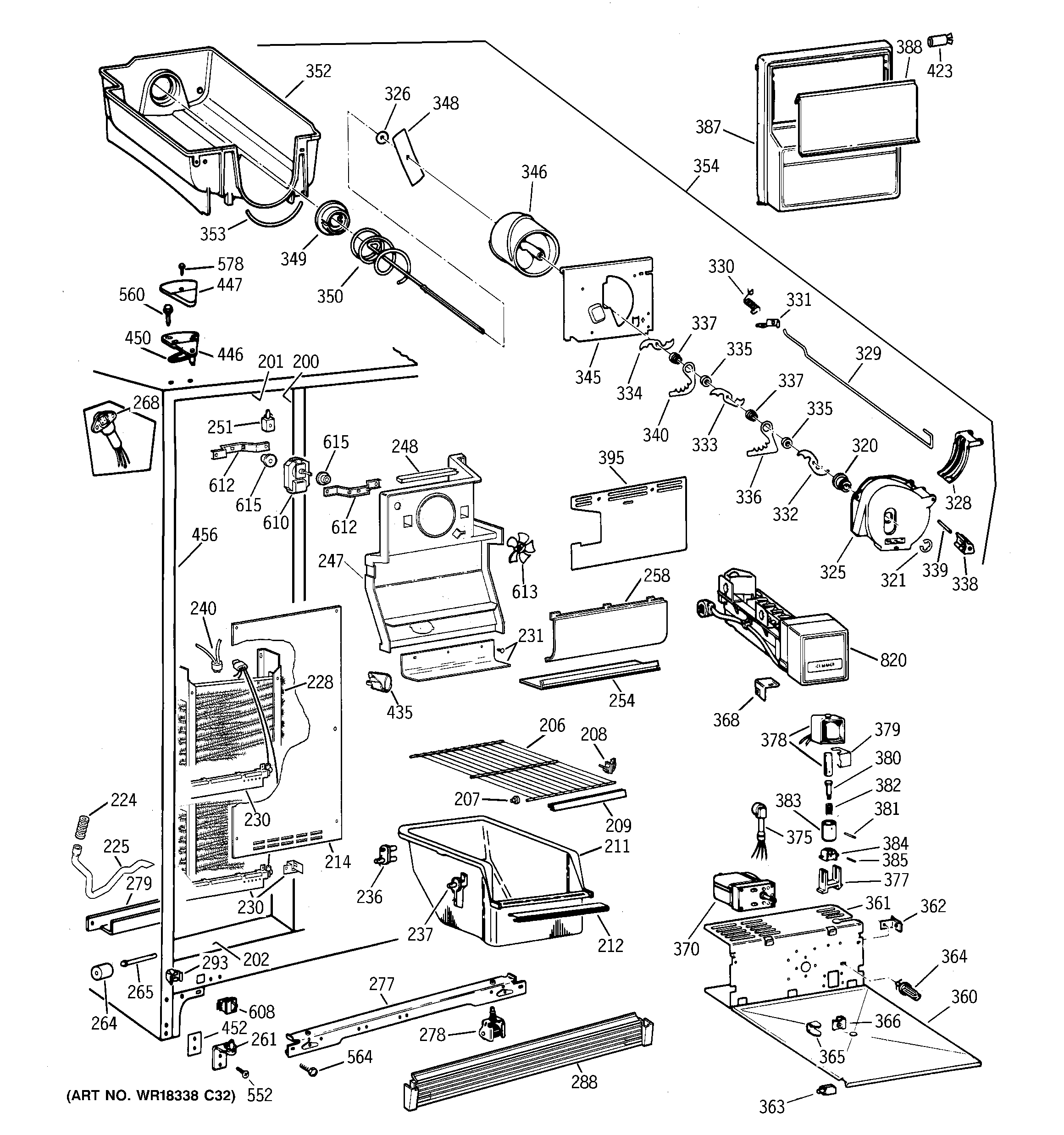 GE MSG25GRBAWW freezer section diagram