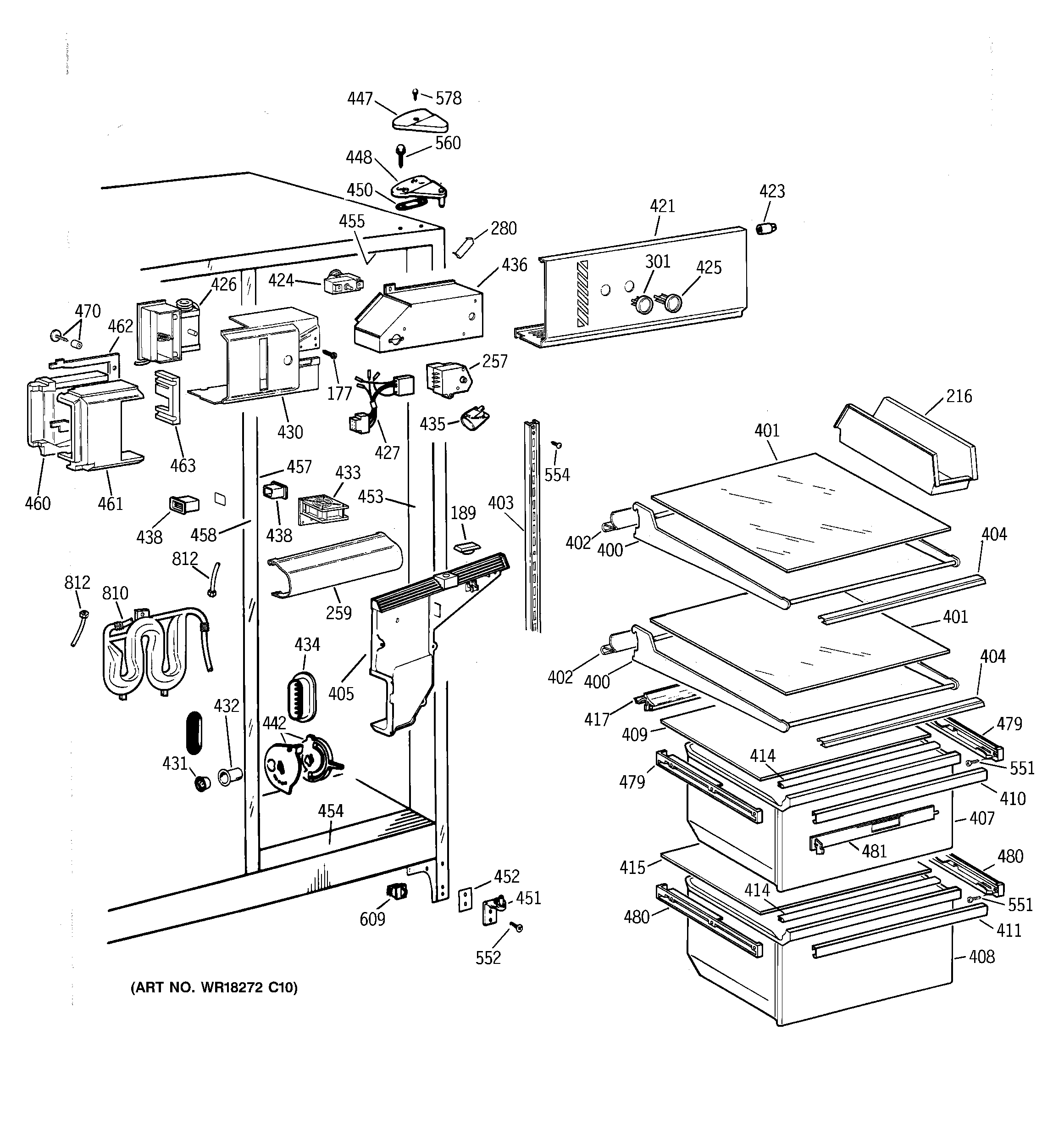 GE MSG25GRBAWW fresh food section diagram