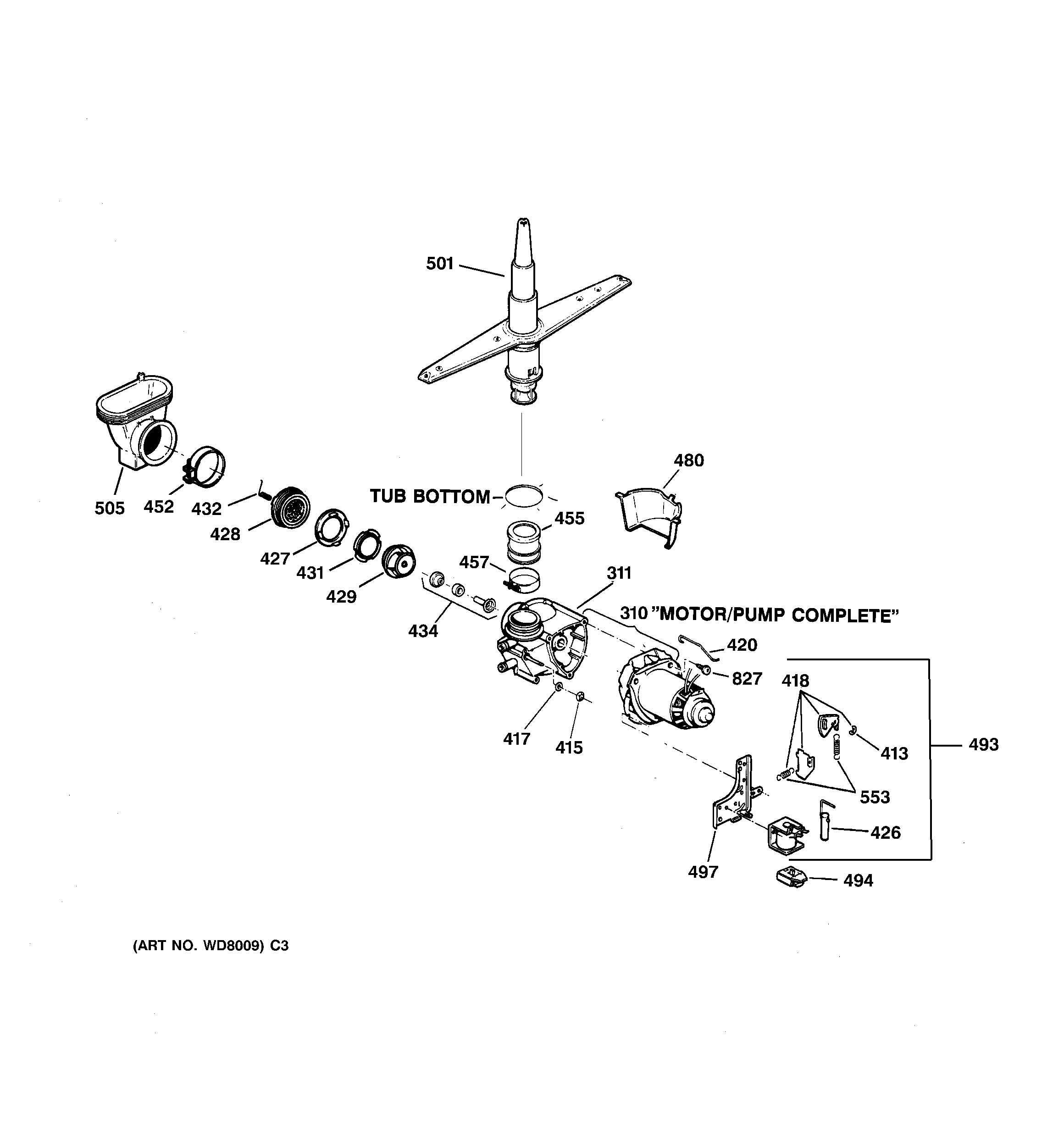 GE GSD3820Z02BB motor-pump mechanism diagram
