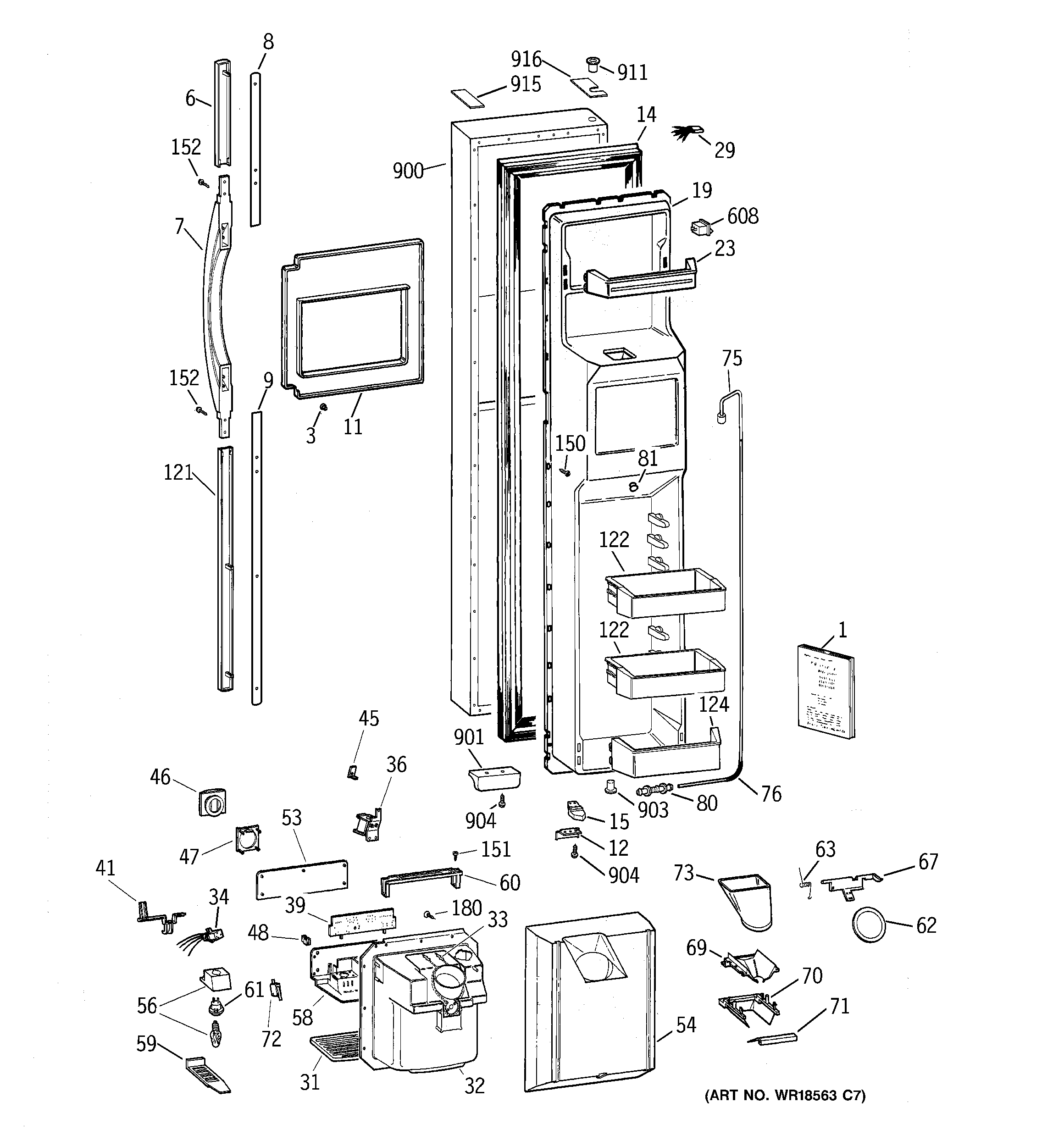 GE TFK28ZRBAAA freezer door diagram
