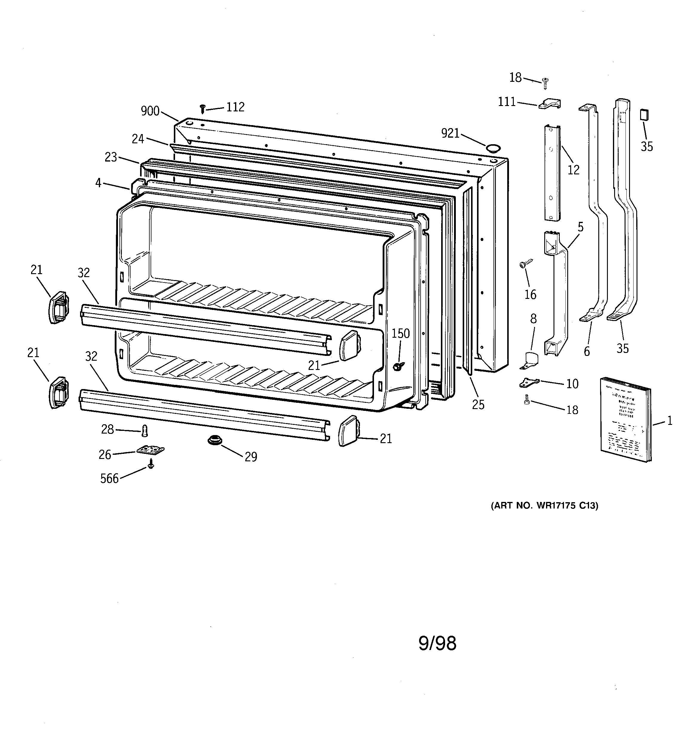 GE TBX18GABLRAA freezer door diagram