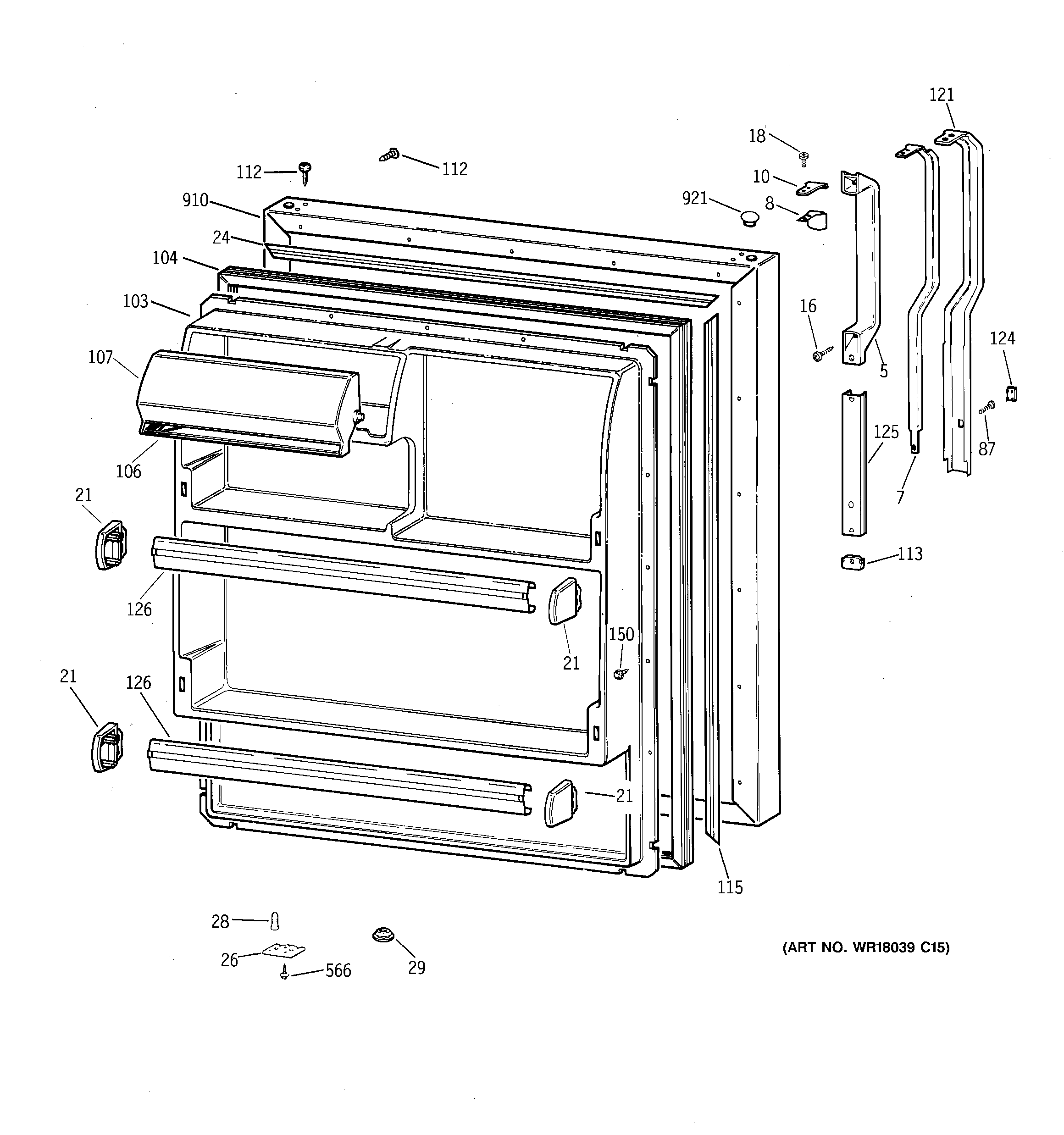 GE TBX18GABLRAA fresh food door diagram