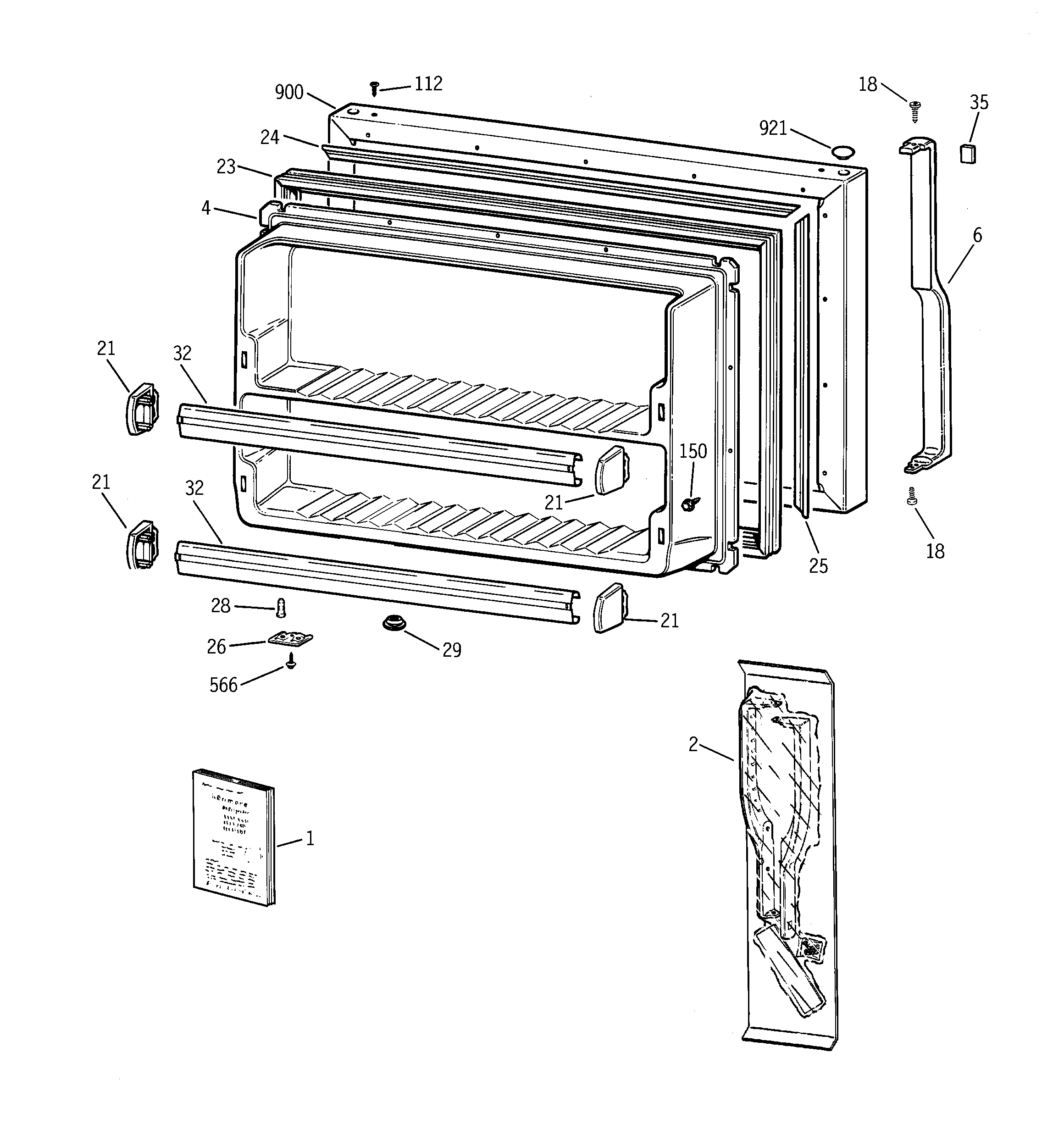 GE TBX21AABLRAA freezer door diagram