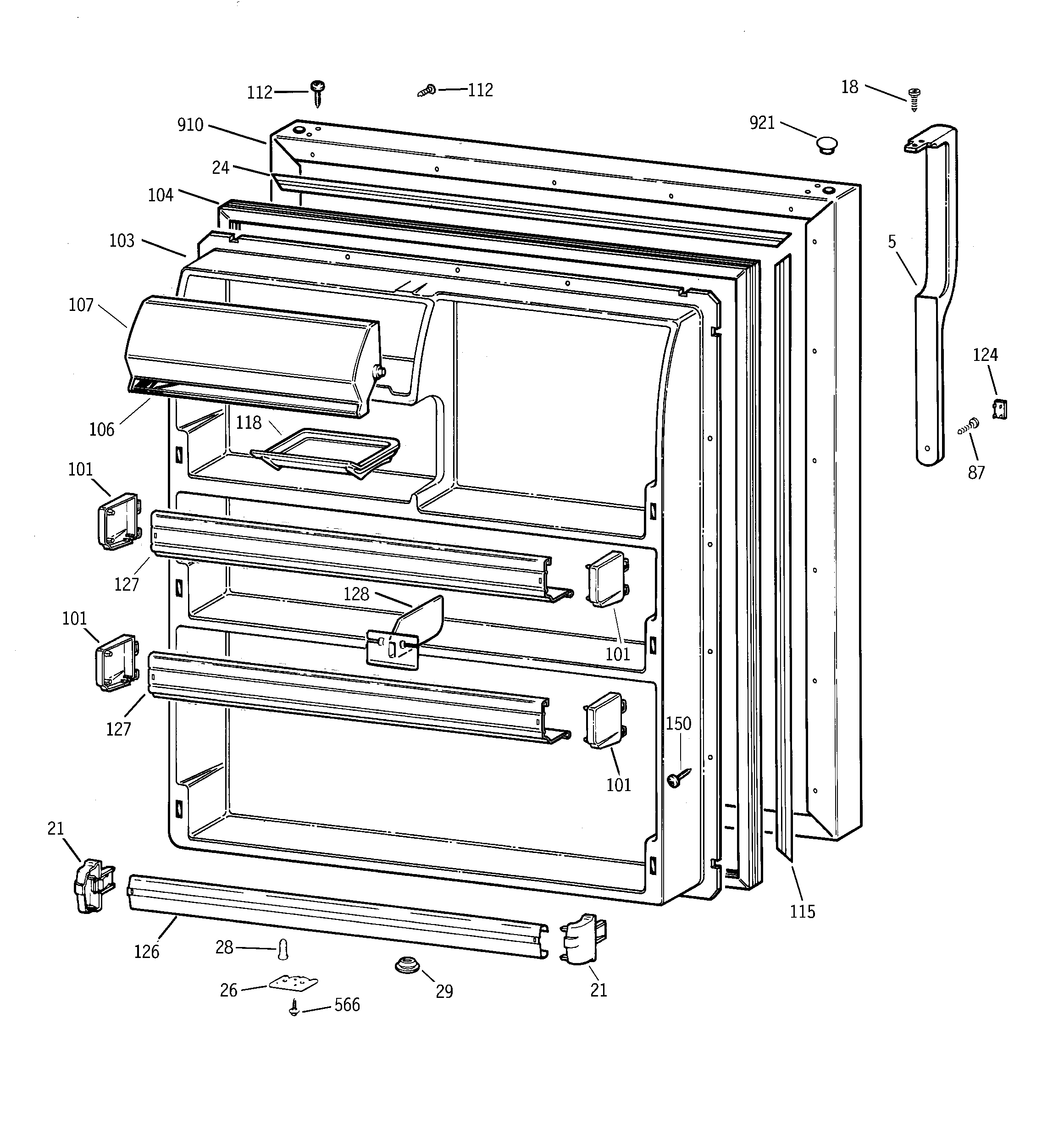 GE TBX21AABLRAA fresh food door diagram