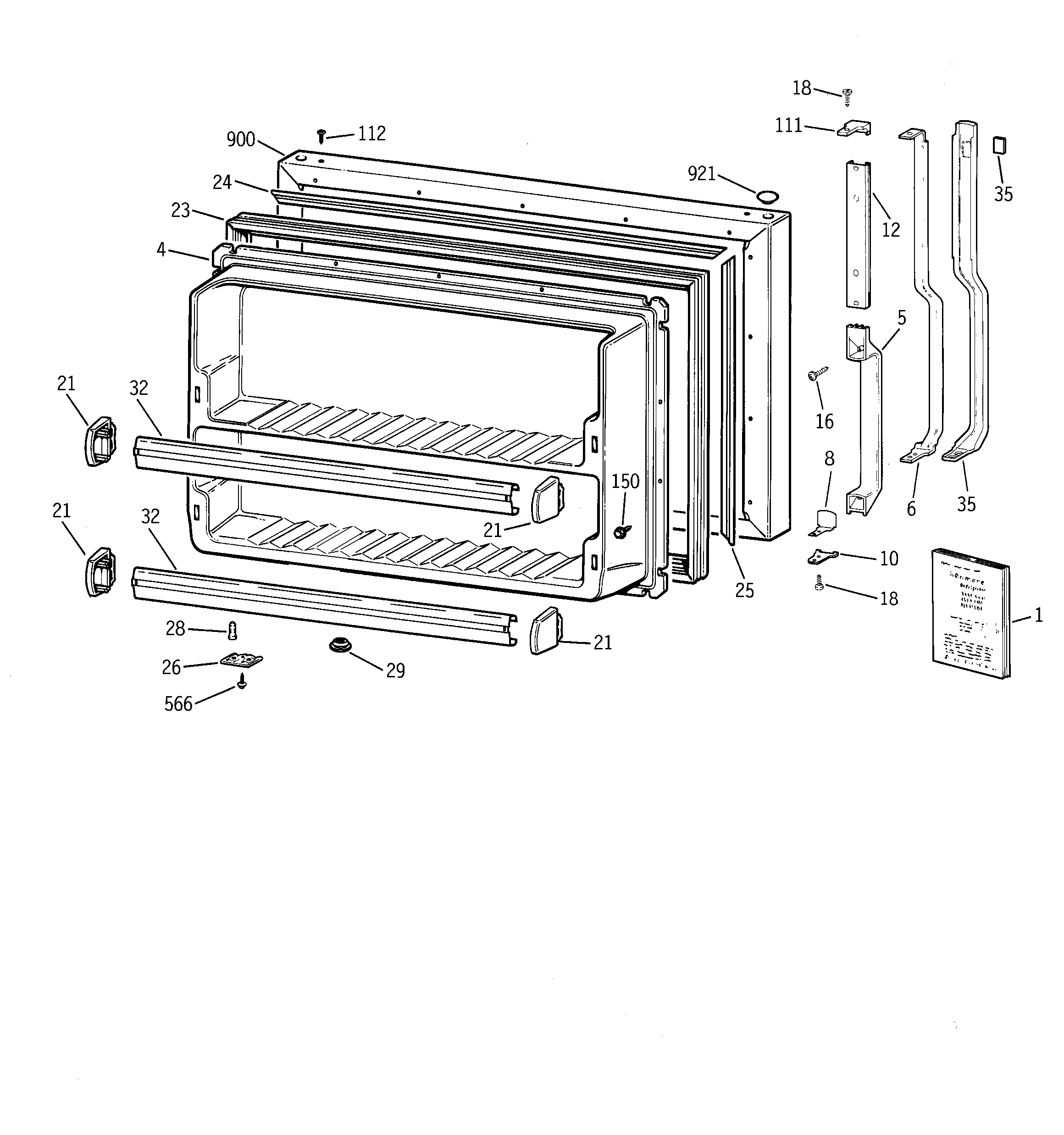 GE TBX18NAZRRWW freezer door diagram