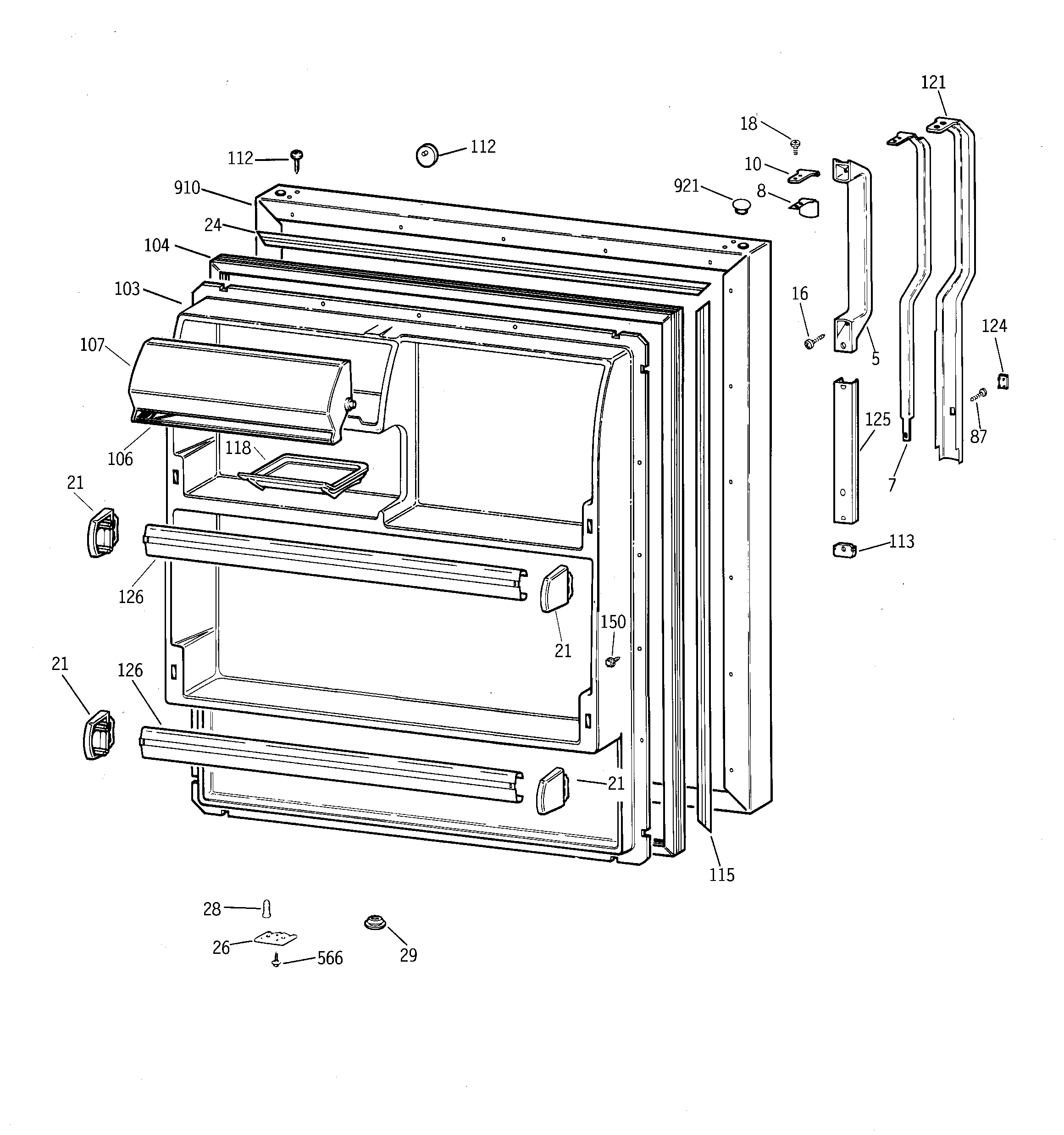 GE TBX18NAZSRAA fresh food door diagram
