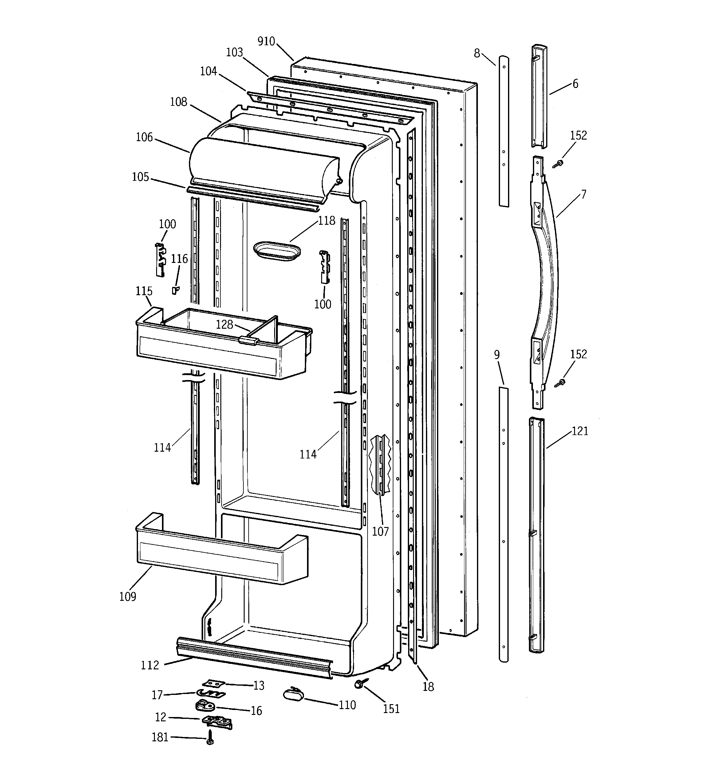 GE TFG25PRAAWW fresh food door diagram