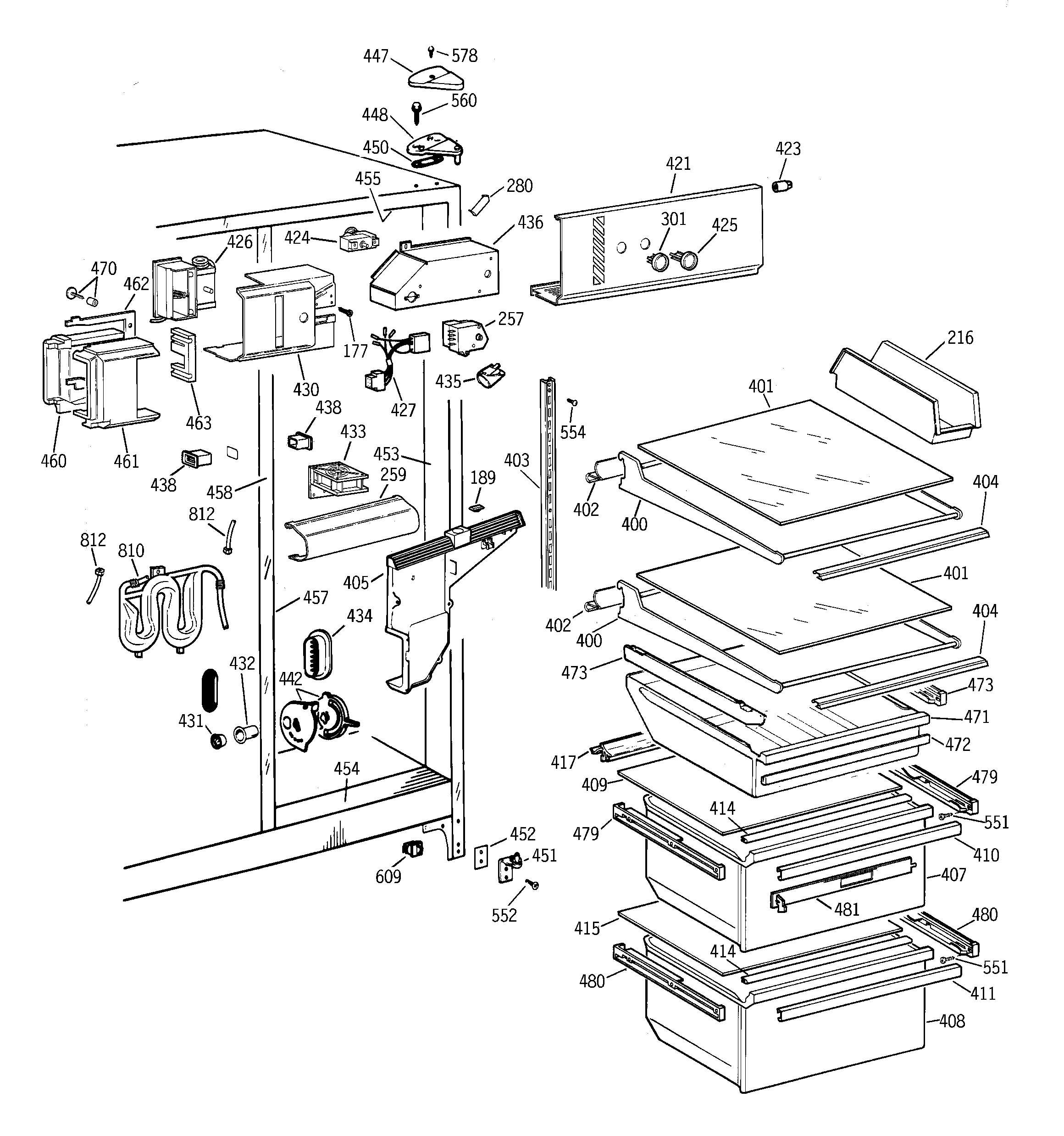 GE TFG25JRAAWW fresh food section diagram