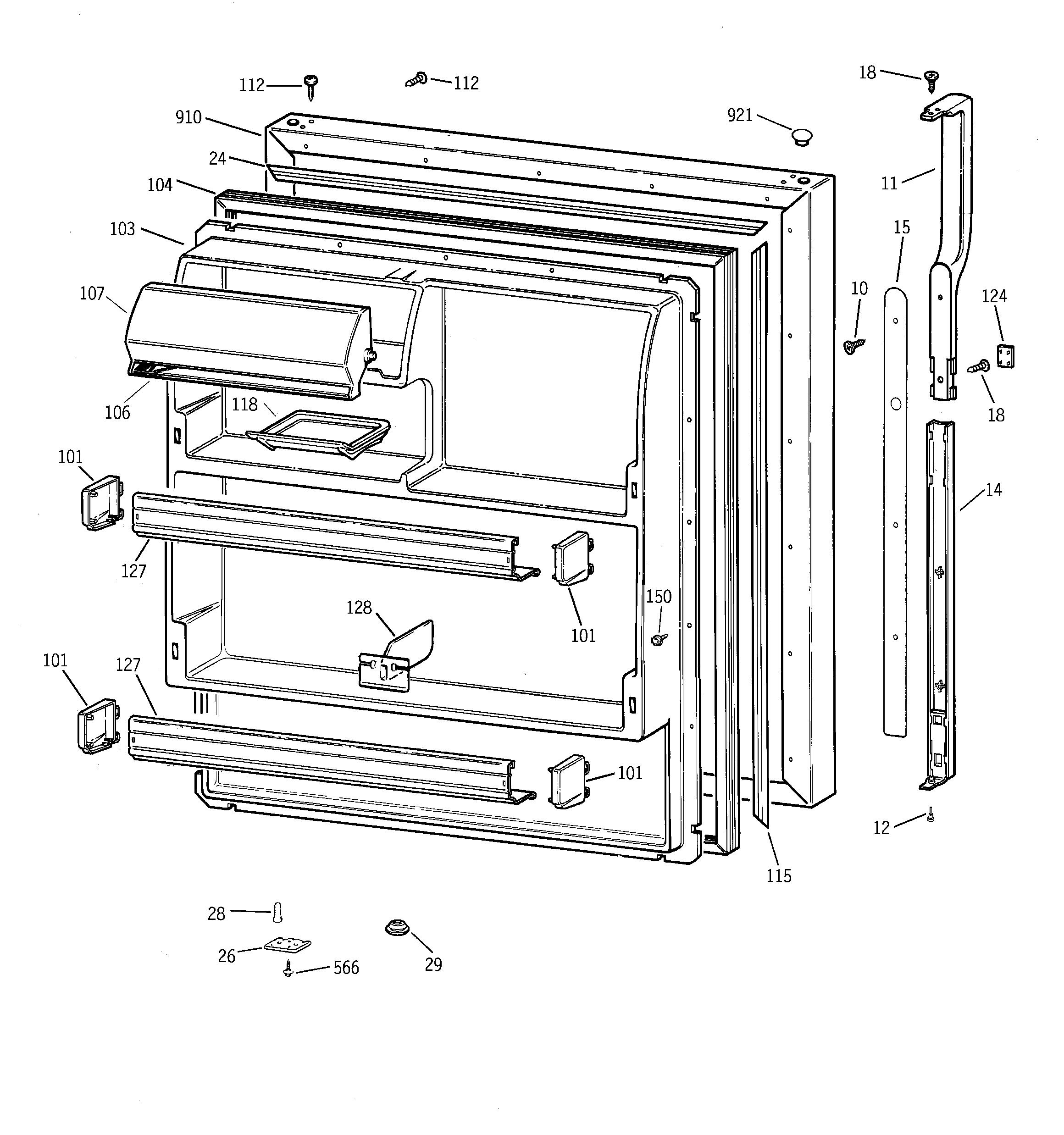 GE TBX18CIBLRWW fresh food door diagram