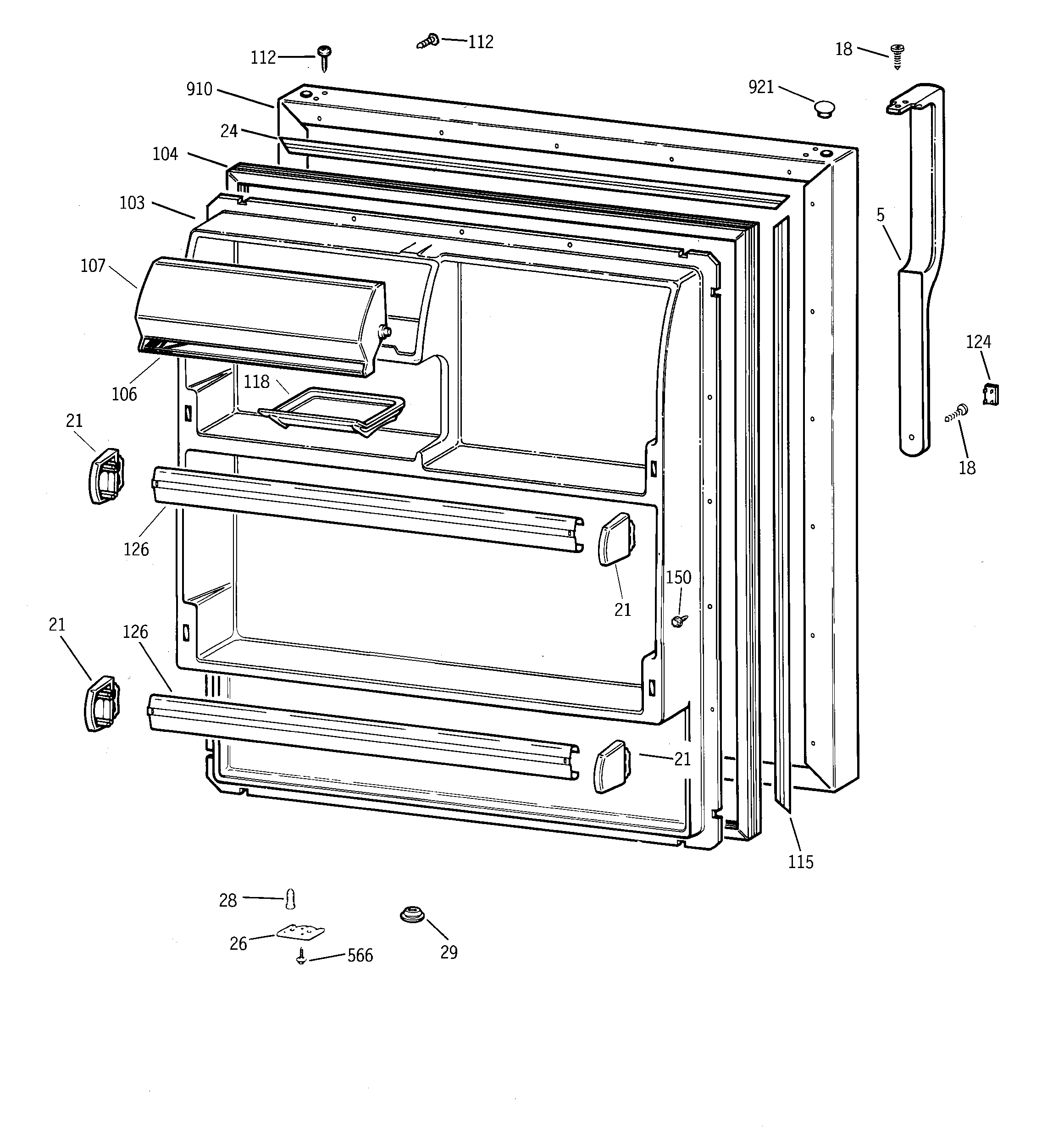 GE TBX18IIBKRWW fresh food door diagram