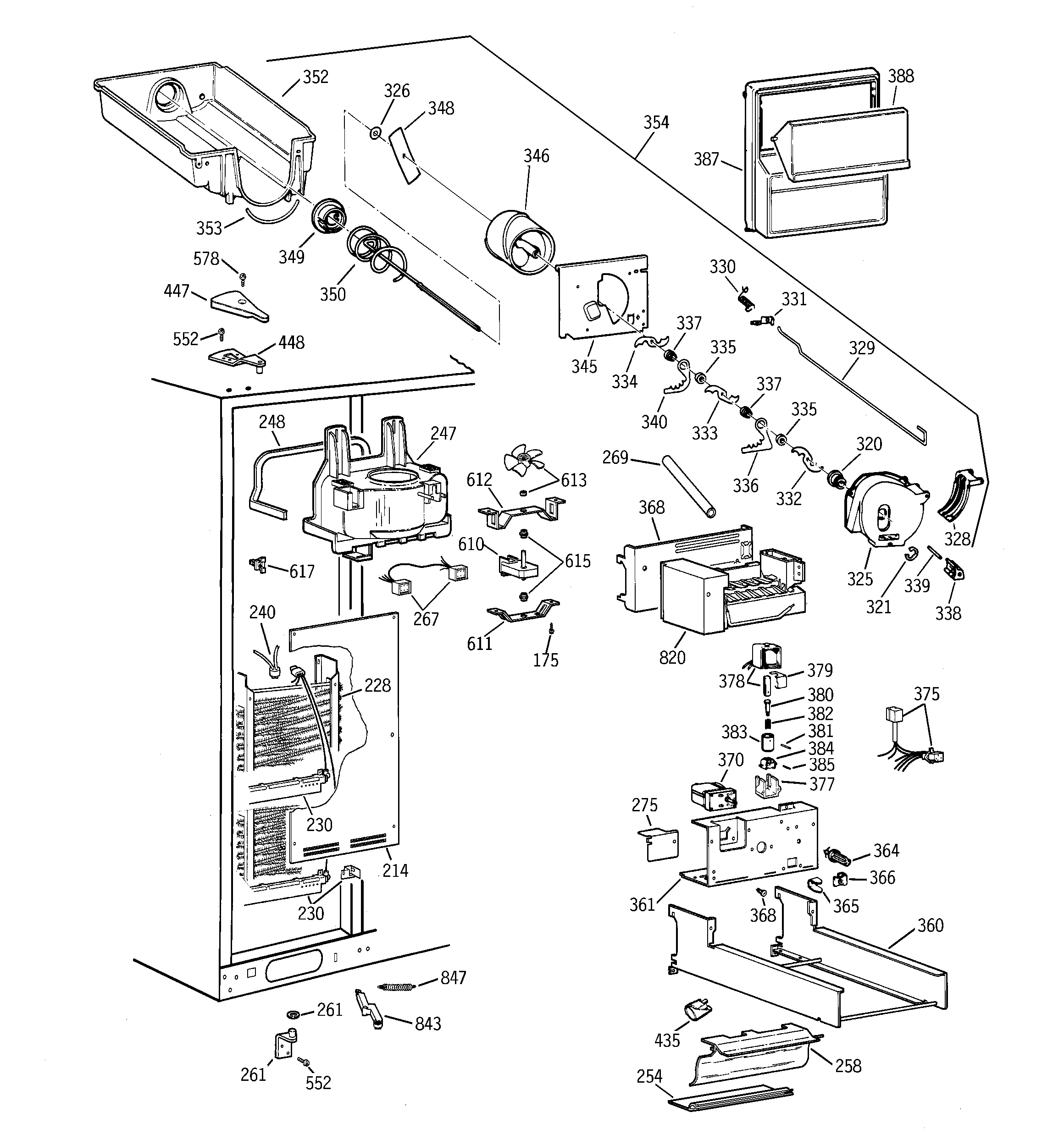 GE TFG28PFCBWW freezer section diagram
