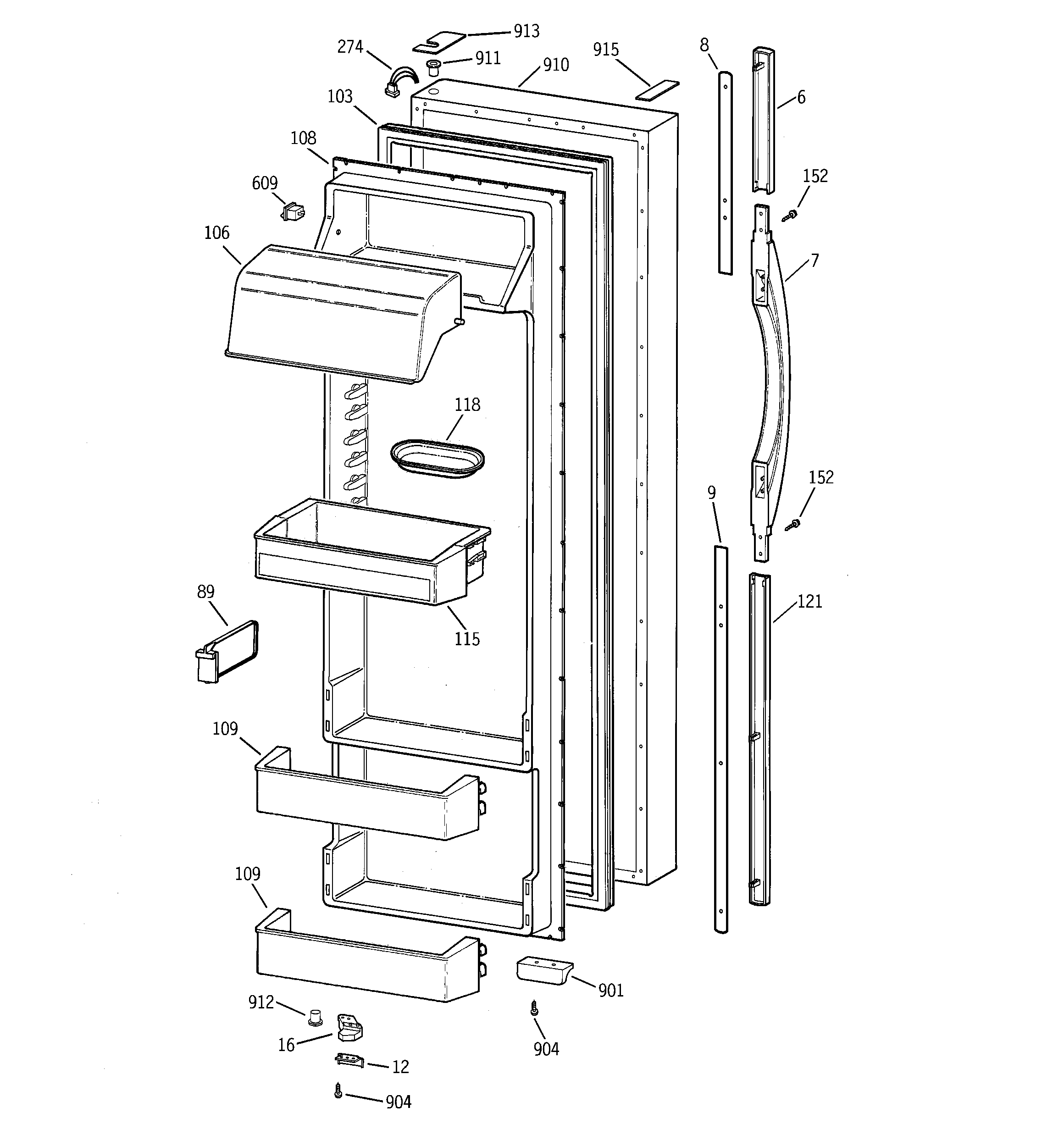 GE TPG24PRCBBB fresh food door diagram