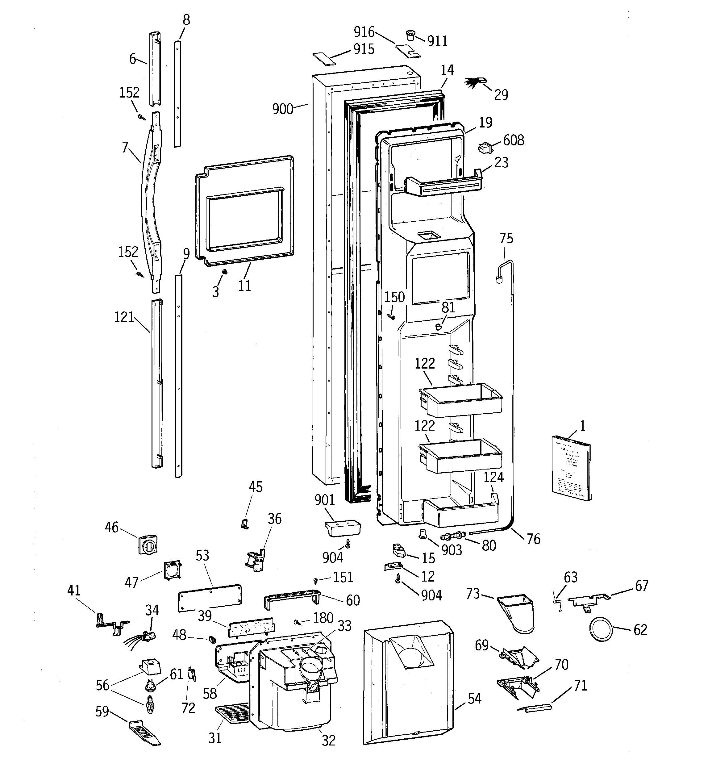 GE TFG28PRCBWW freezer door diagram