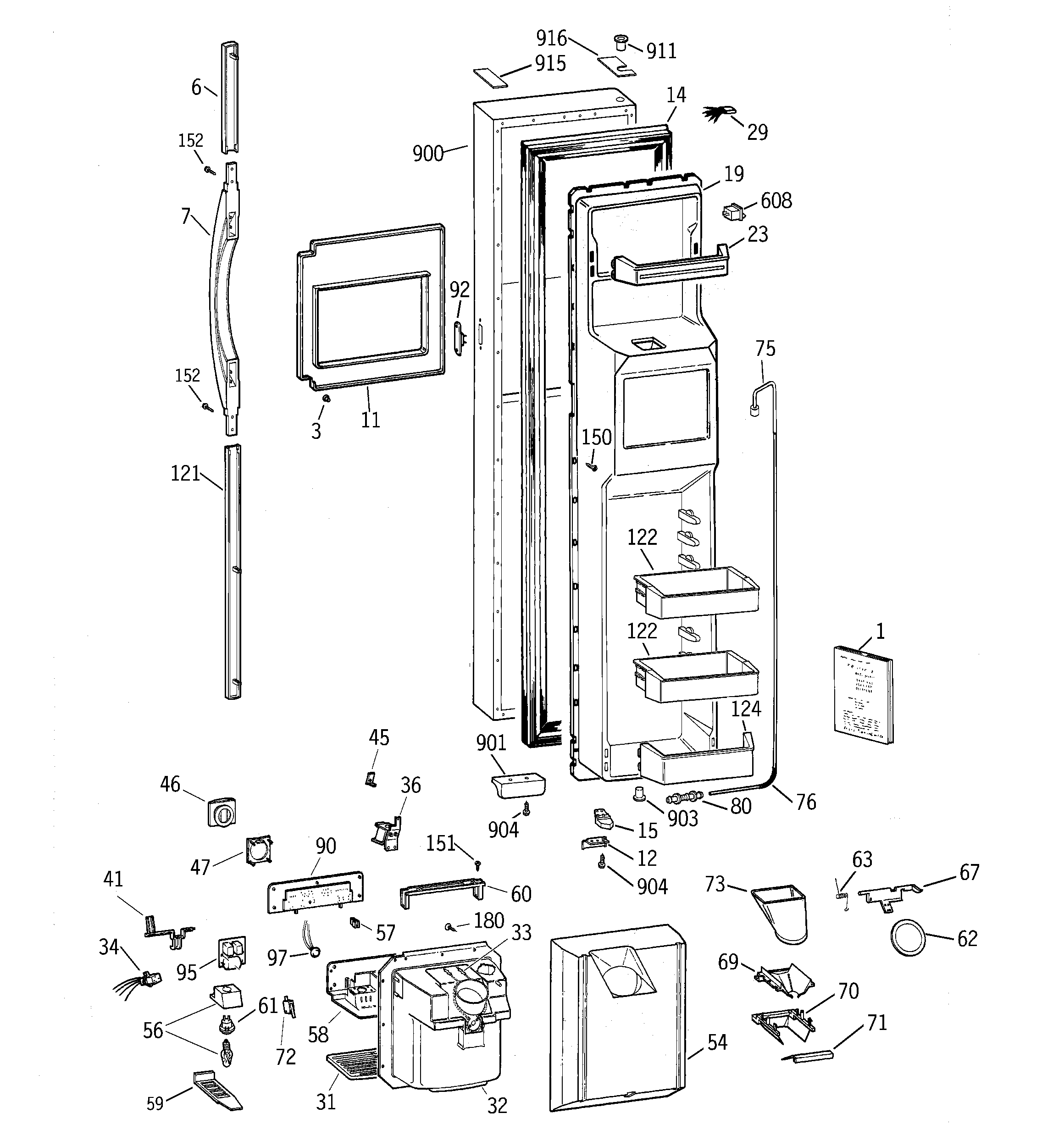 GE TFG28ZFCBWH freezer door diagram
