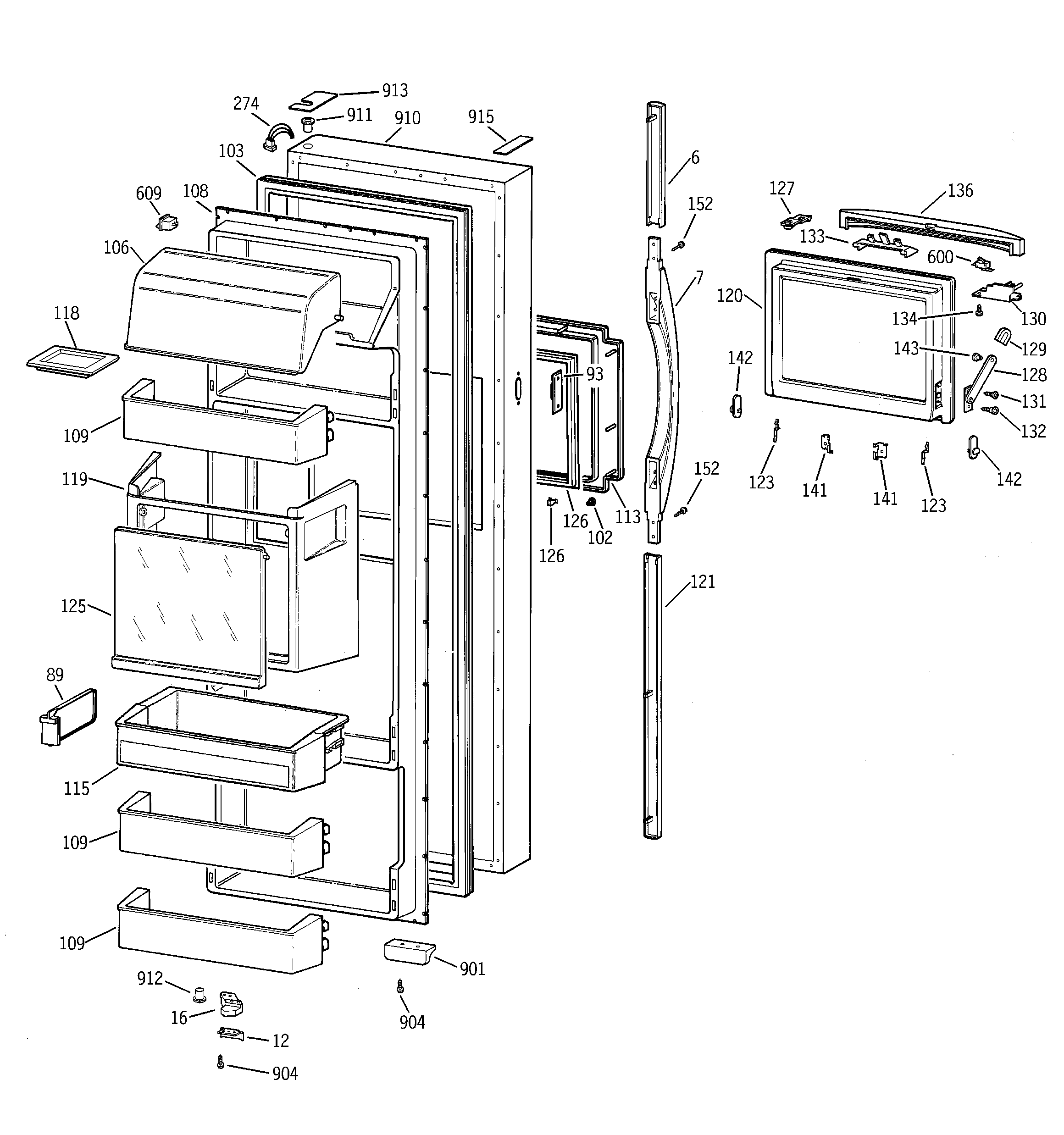 GE TFG28ZFCBWH fresh food door diagram