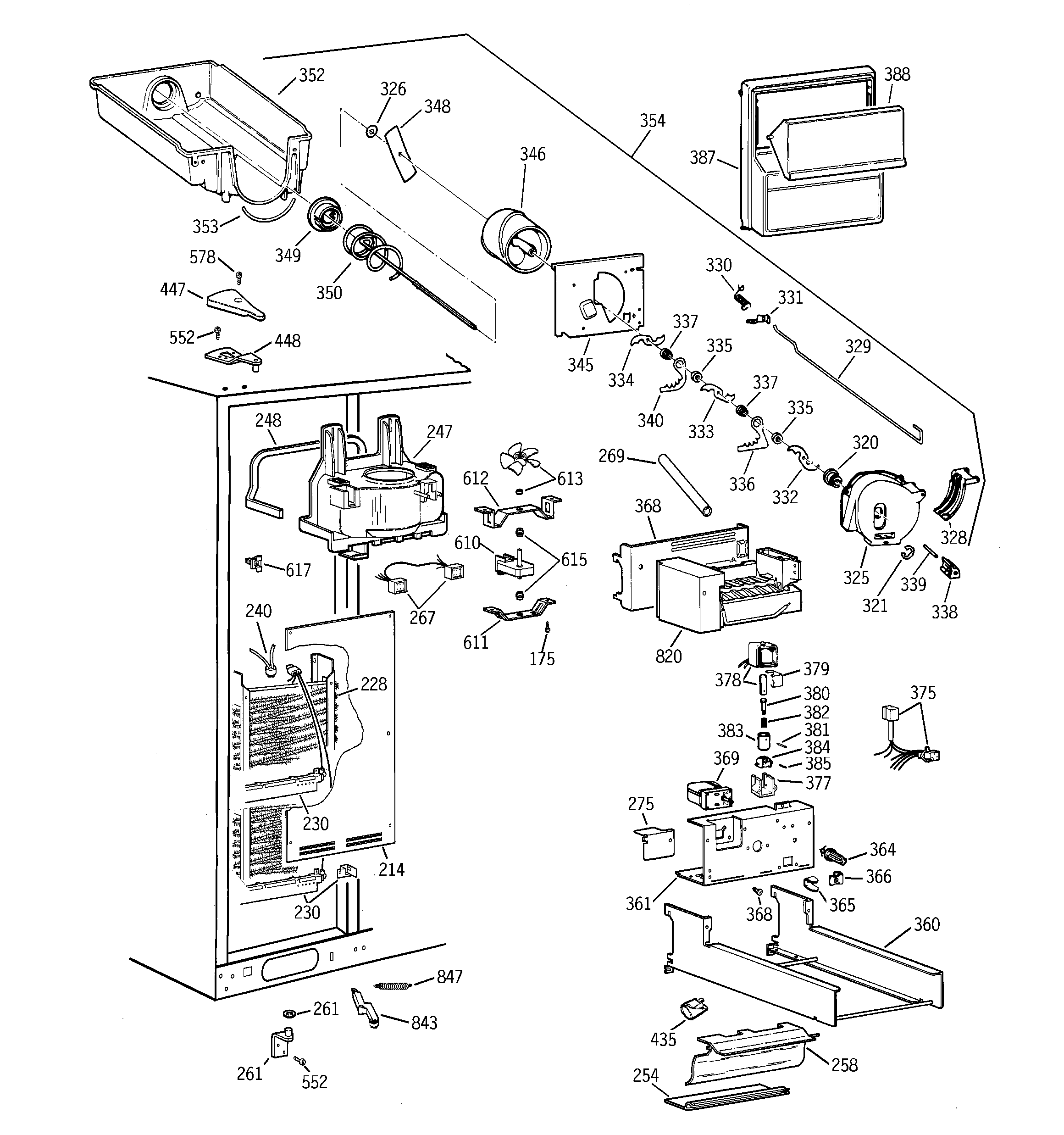 GE TFG28ZFCBWH freezer section diagram