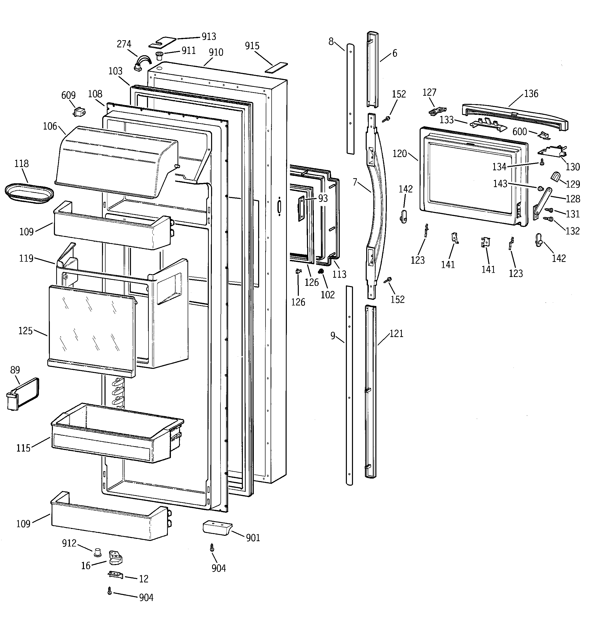 GE TFG30PFCBWW fresh food door diagram