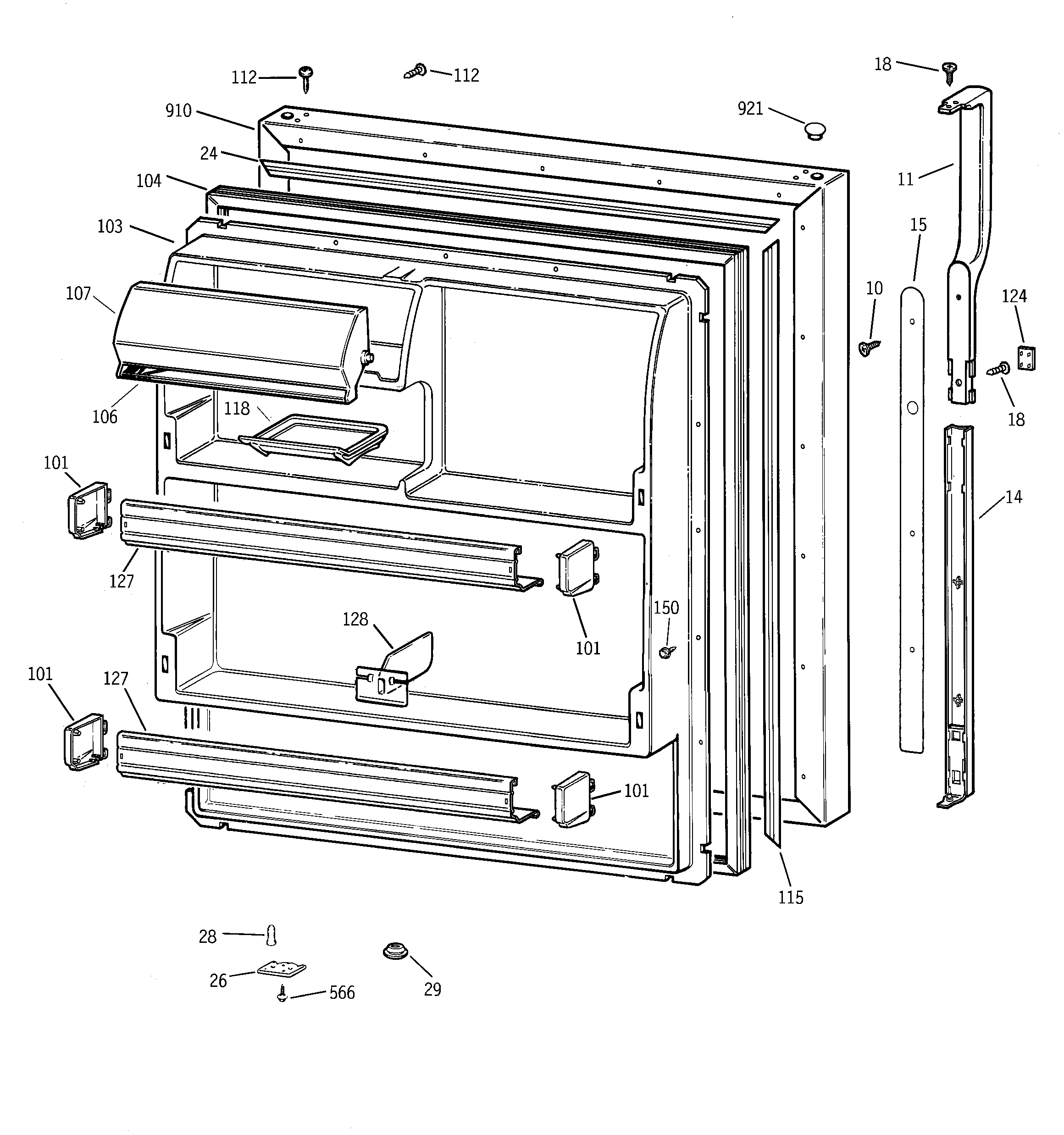 GE TBX18CIBJRWW fresh food door diagram