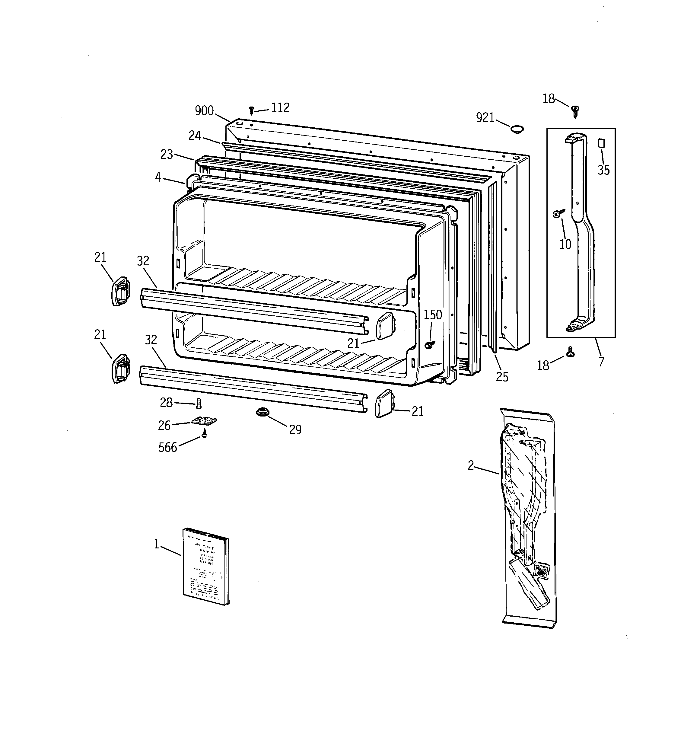 GE TBX21CIBJRAA freezer door diagram