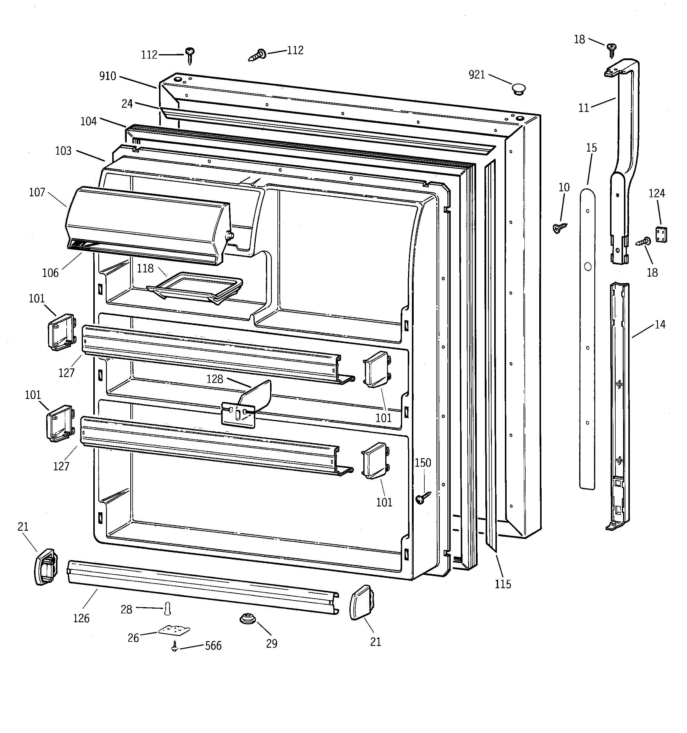 GE TBX21CIBJRAA fresh food door diagram