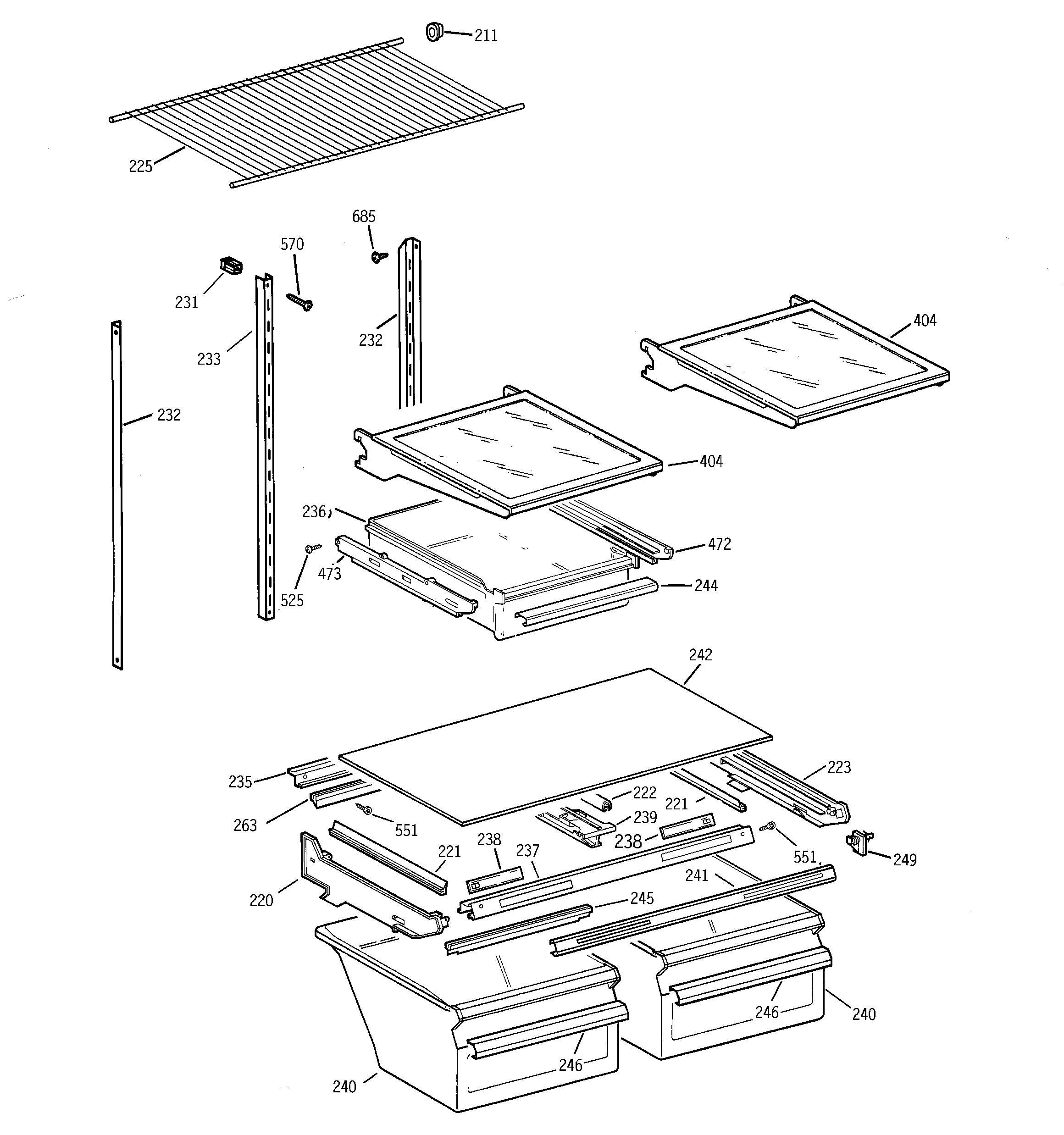 GE TBX21CIBJRAA shelf parts diagram