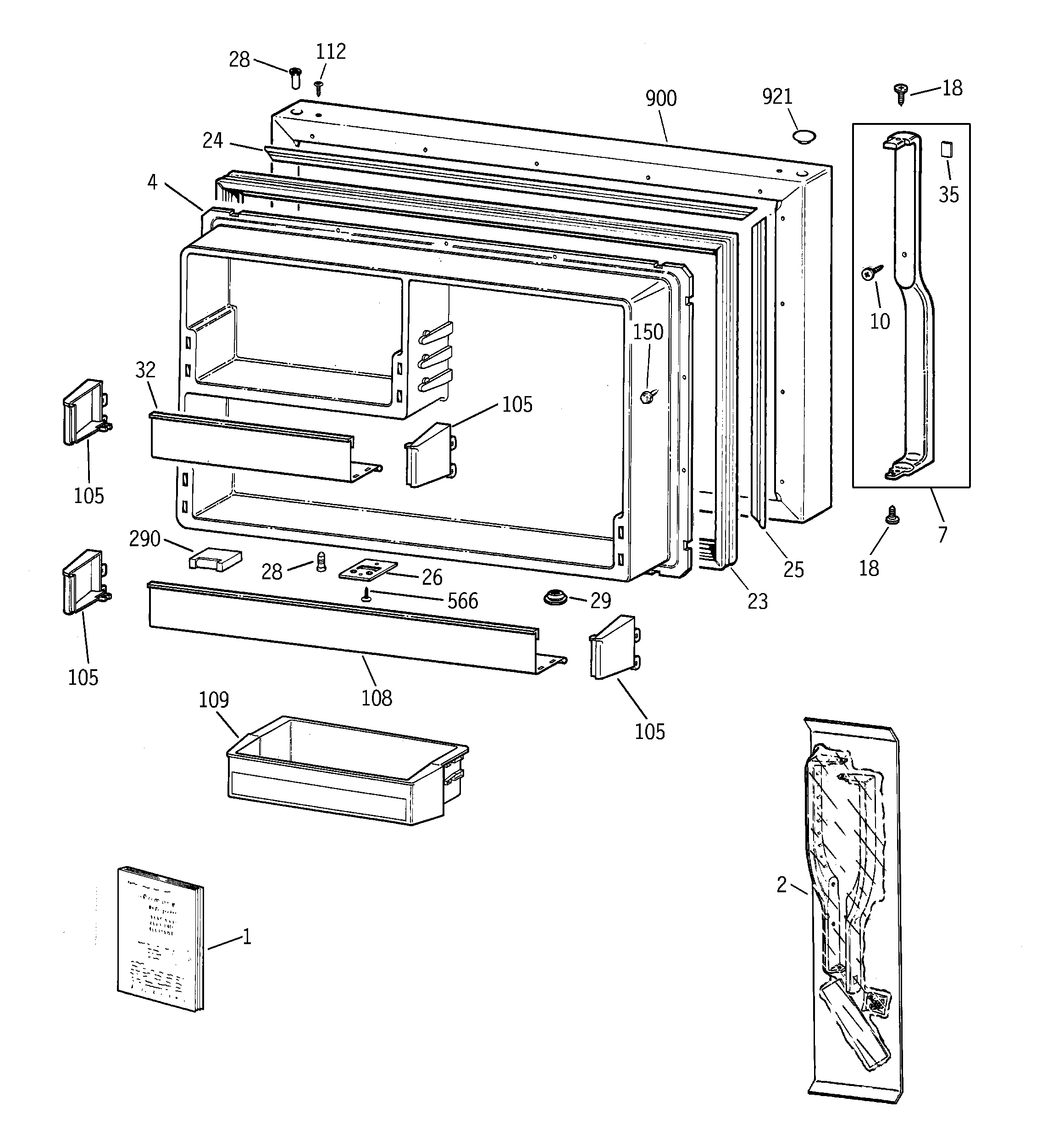 GE TBT25PABFRWW freezer door diagram