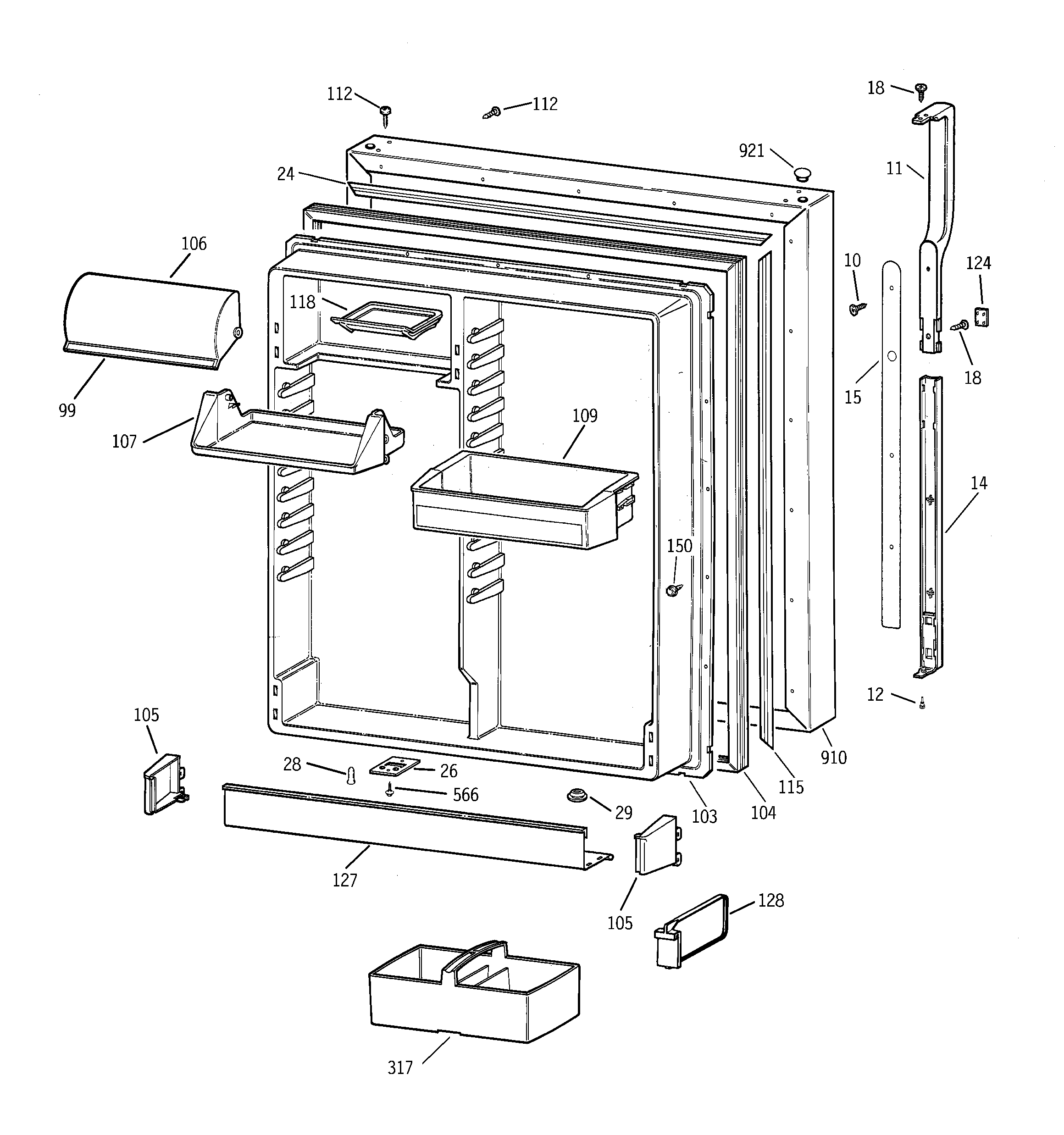 GE TBG19PABGRWW fresh food door diagram