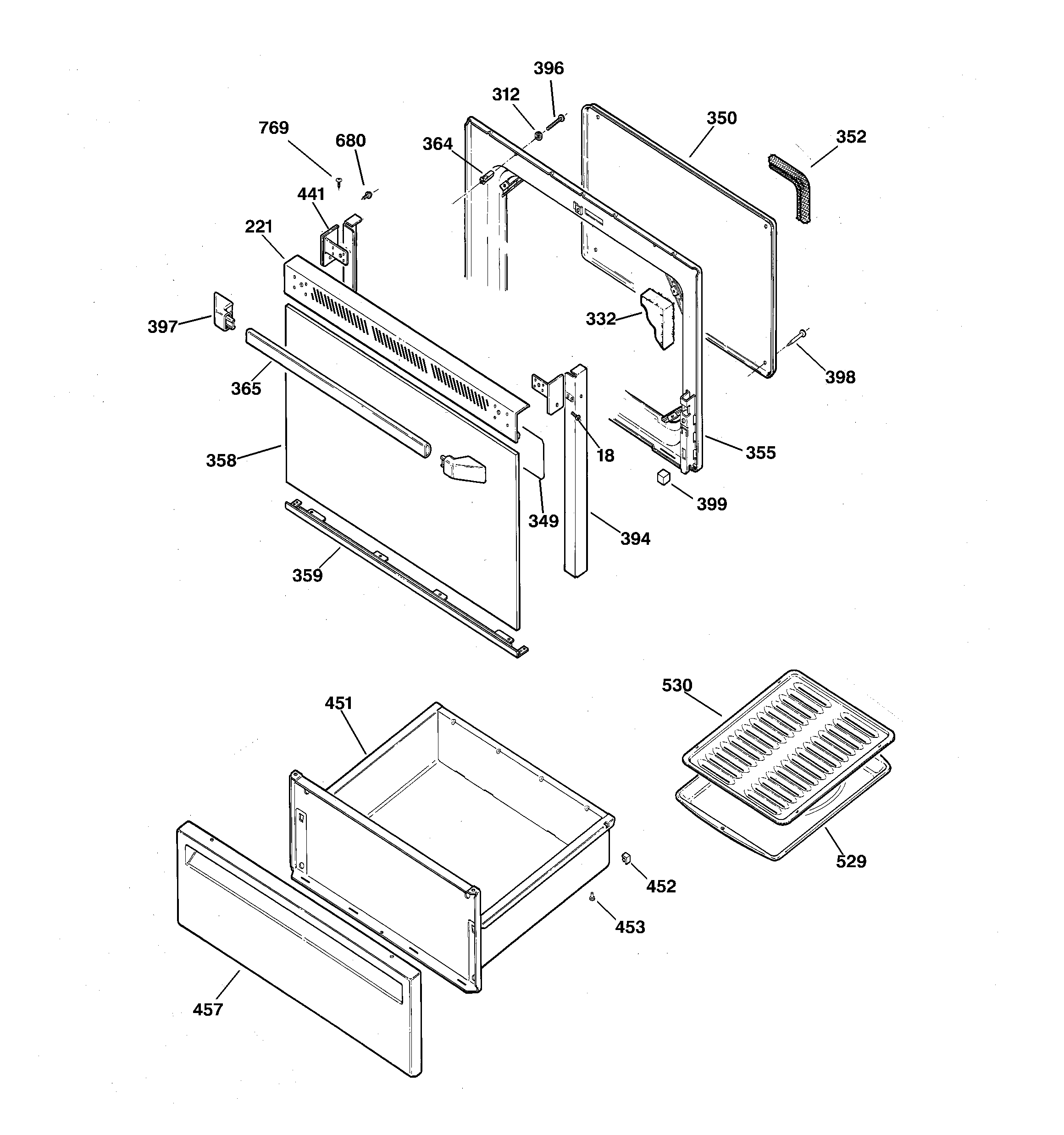 GE JBP63BY5AD door & drawer parts diagram