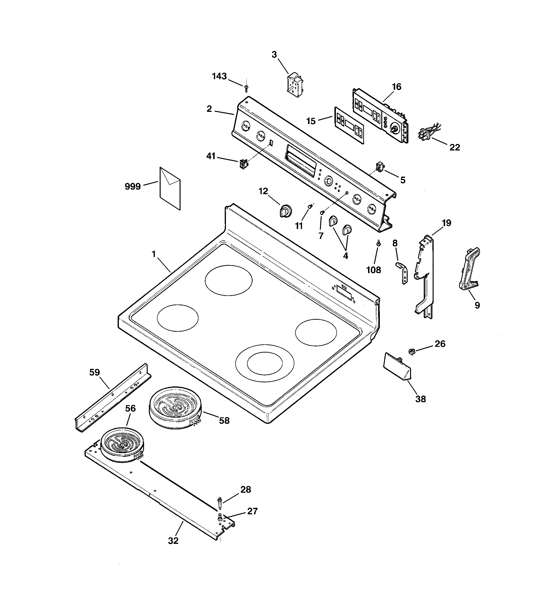 GE JBP66BY5WH control panel & cooktop diagram