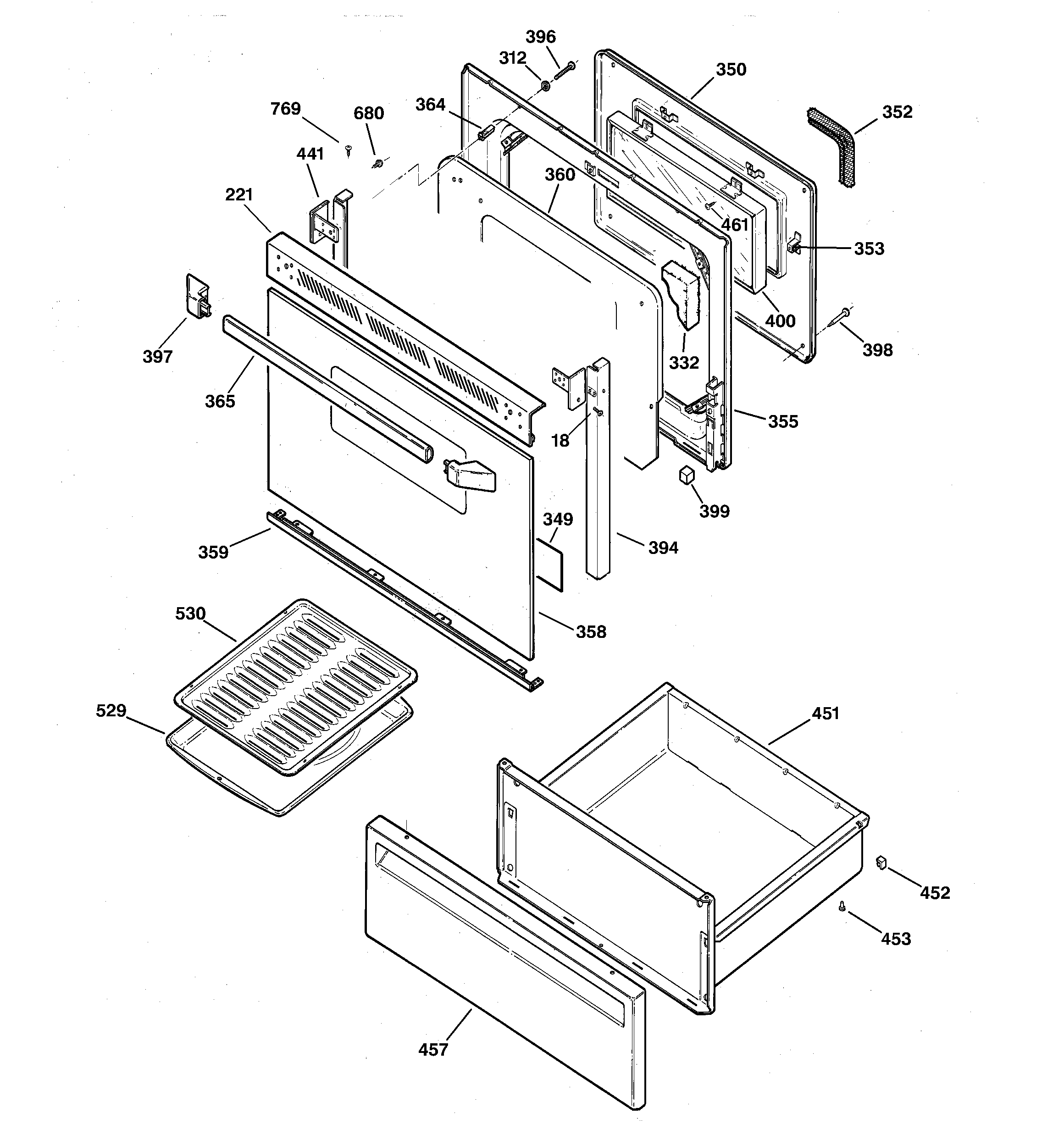 GE JBP66BY5WH door & drawer parts diagram